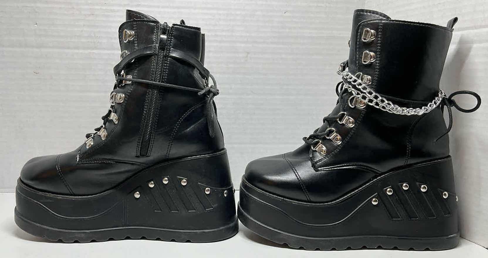Photo 1 of ROCKER STYLE 10” HIGH BLACK LEATHER PLATFORM BOOTS WOMENS SIZE 39/8