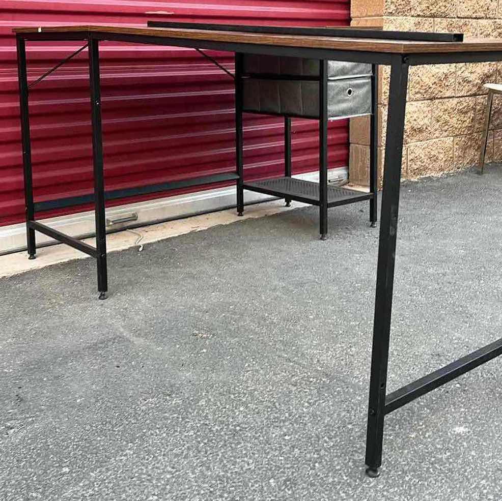 View 4 of WOOD FINISH BLACK METAL FRAME L SHAPE WORK COMPUTER DESK L47.5” X 59.25” H29.5”