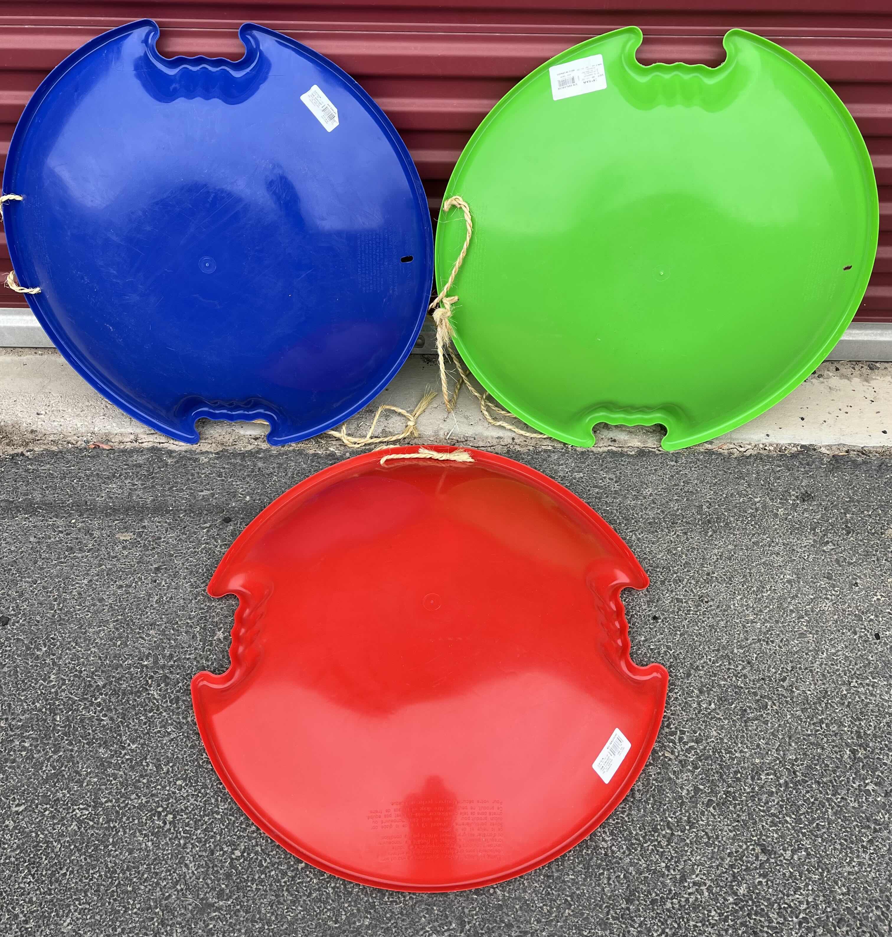 Photo 1 of AVALANCHE BLUE, GREEN & RED 26? PLASTIC DISC SNOW SLEDS