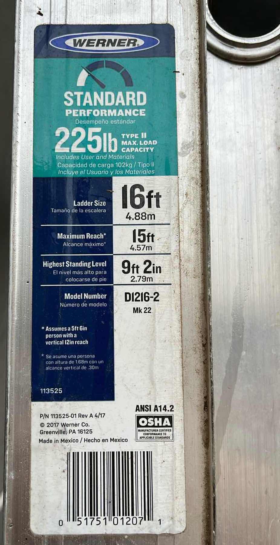 Photo 1 of WERNER 16FT EXTENDABLE LADDER MODEL D1216-2