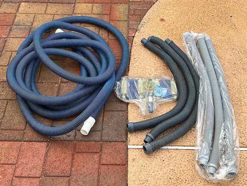 View 1 of AQUA EZ PRO 14” CONCRETE VACUUM HEAD W POOL CLEANING HOSES (7)- VARIOUS SIZES