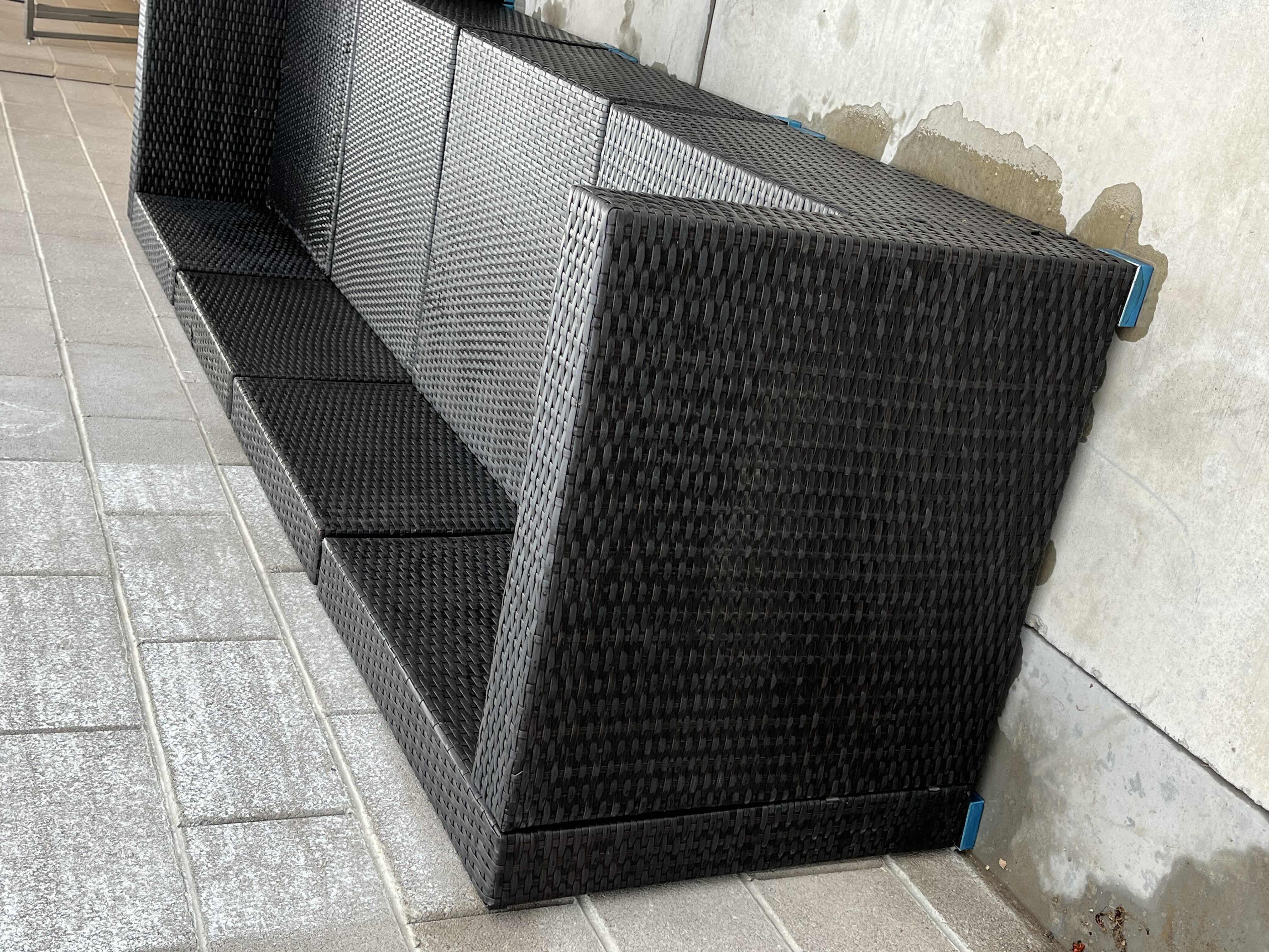 View 5 of PATIOJOY WOVEN AGED BRONZE FINISH PATIO 4PC SOFA 112” X 29.5” H25.5” W OTTOMAN & GLASS TOP TABLE