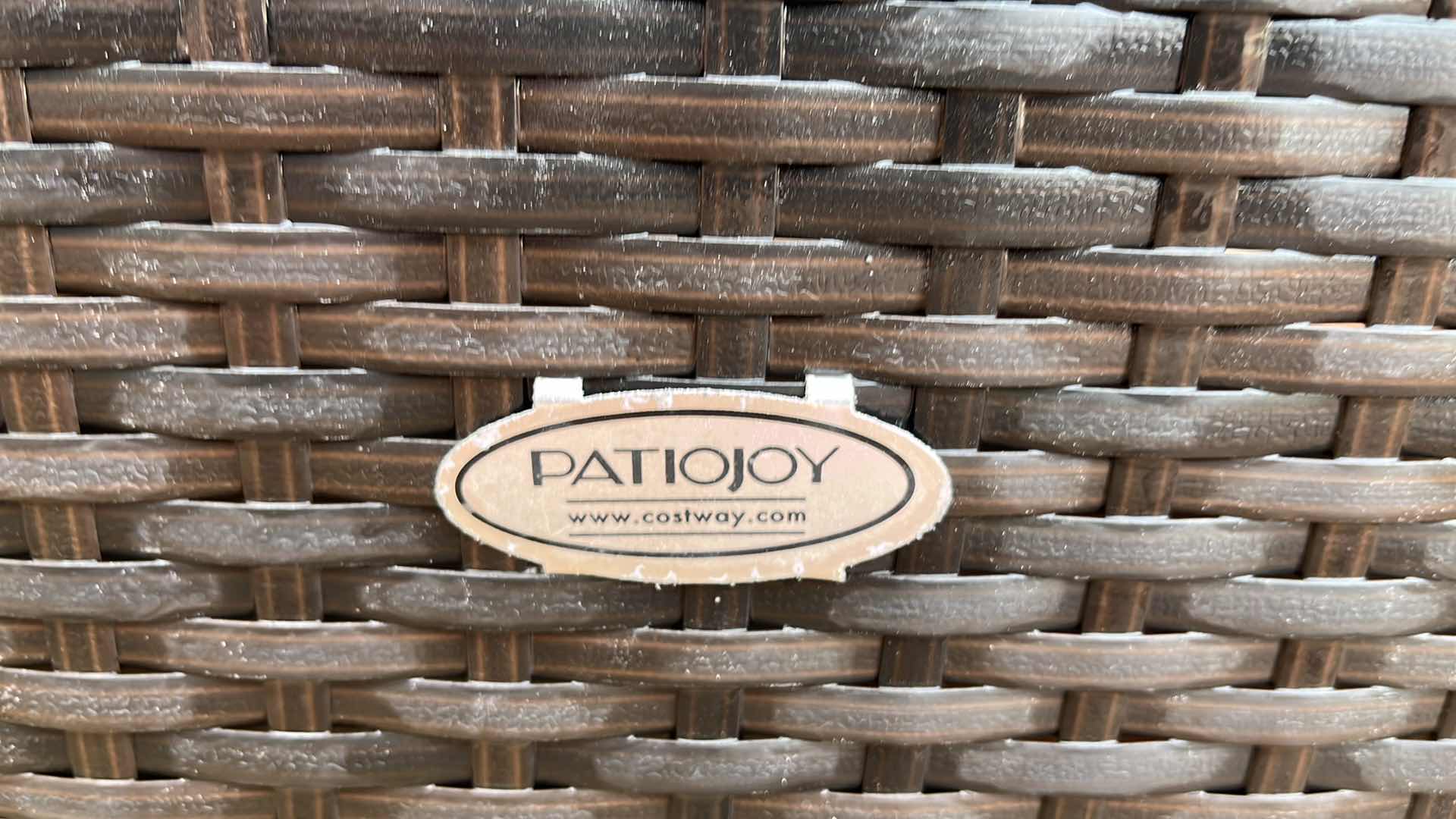 View 7 of PATIOJOY WOVEN AGED BRONZE FINISH PATIO 4PC SOFA 112” X 29.5” H25.5” W OTTOMAN & GLASS TOP TABLE