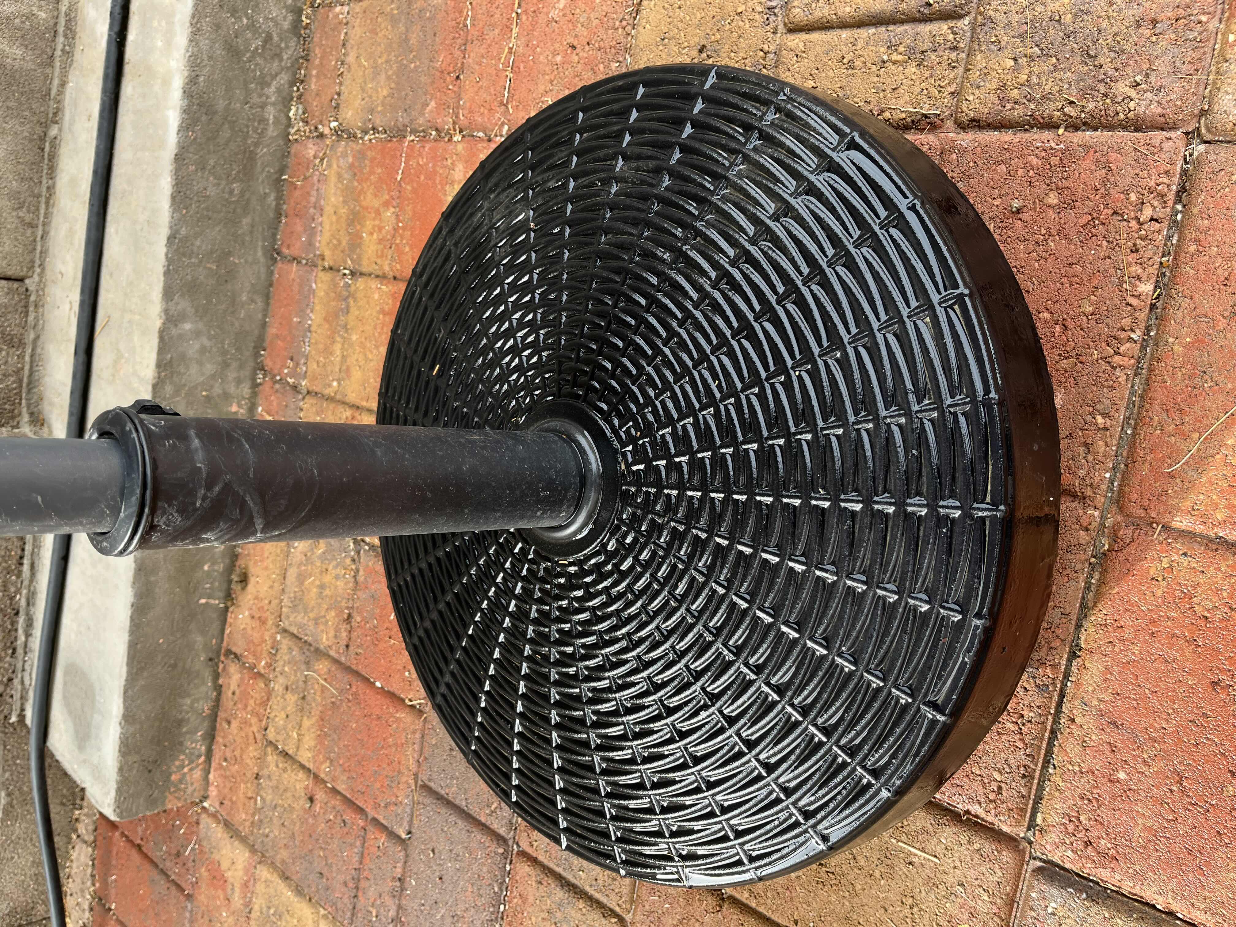 Photo 1 of DARK BLUE PATIO UMBRELLA W ROLLING UMBRELLA STAND 116” X 110”