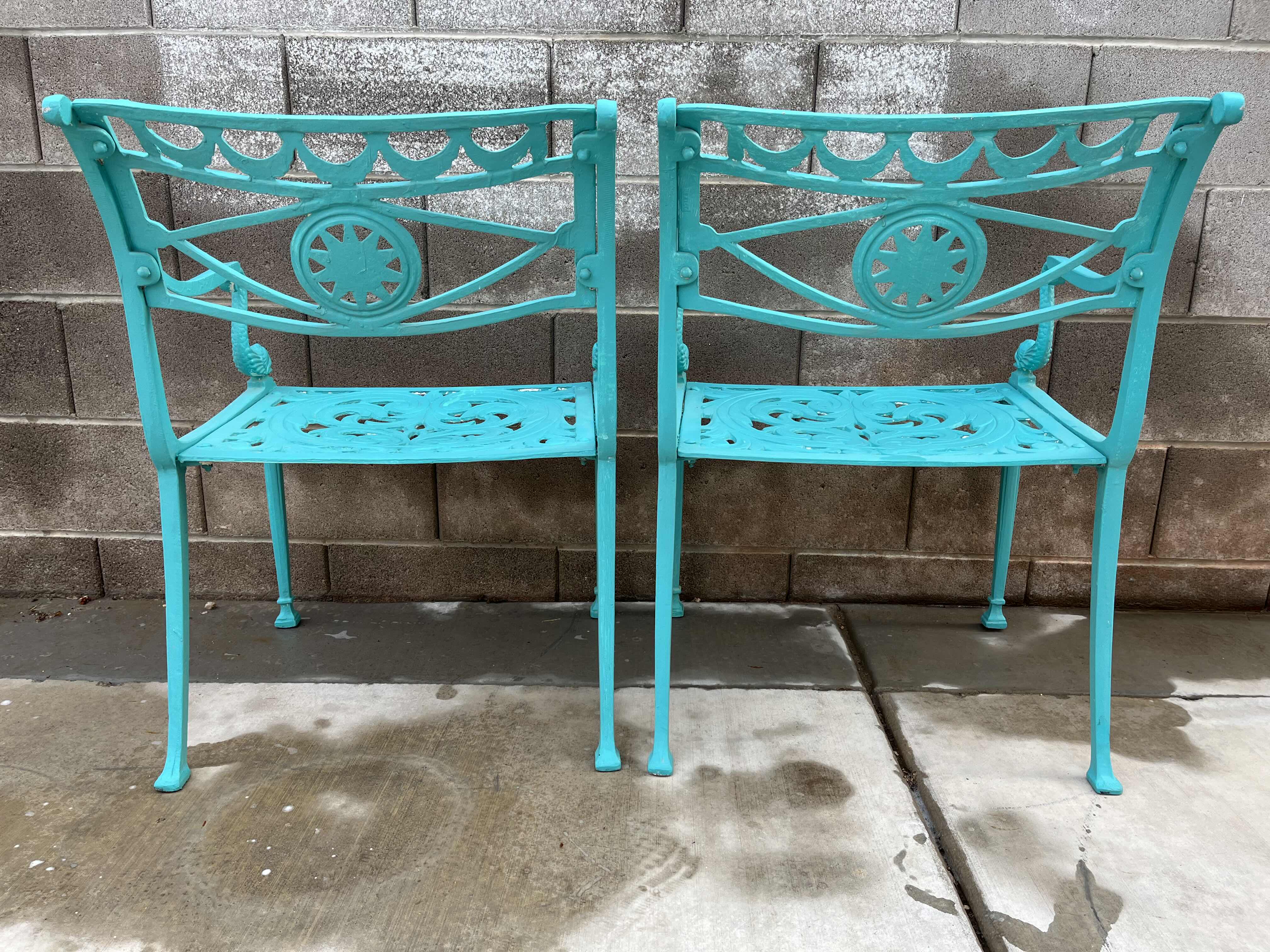 Photo 1 of WROUGHT IRON PATIO CHAIRS (2) 22” X 22” H30” W GLASS TOP SIDE TABLE 18” X 18” H18.75”