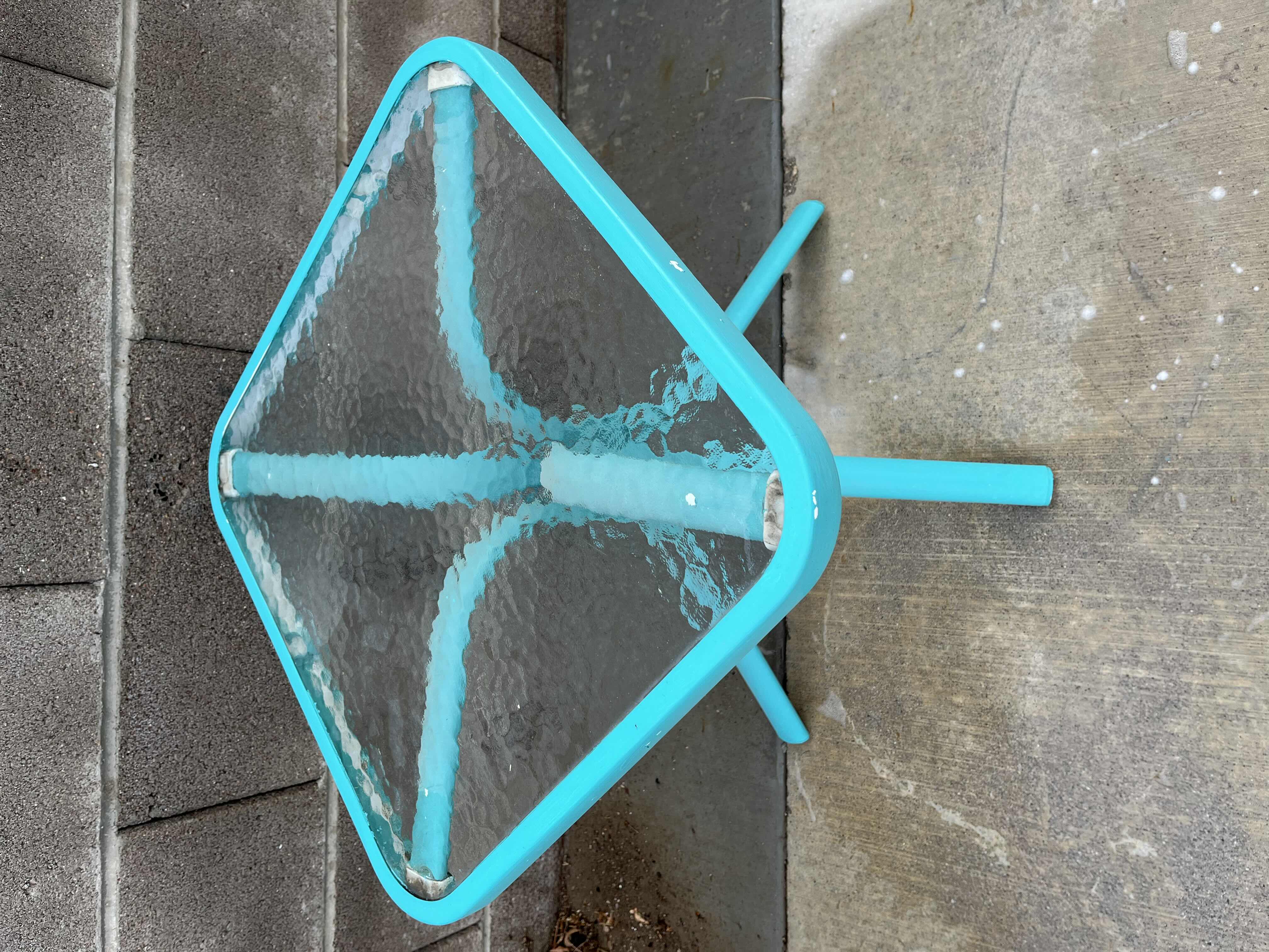 Photo 1 of WROUGHT IRON PATIO CHAIRS (2) 22” X 22” H30” W GLASS TOP SIDE TABLE 18” X 18” H18.75”