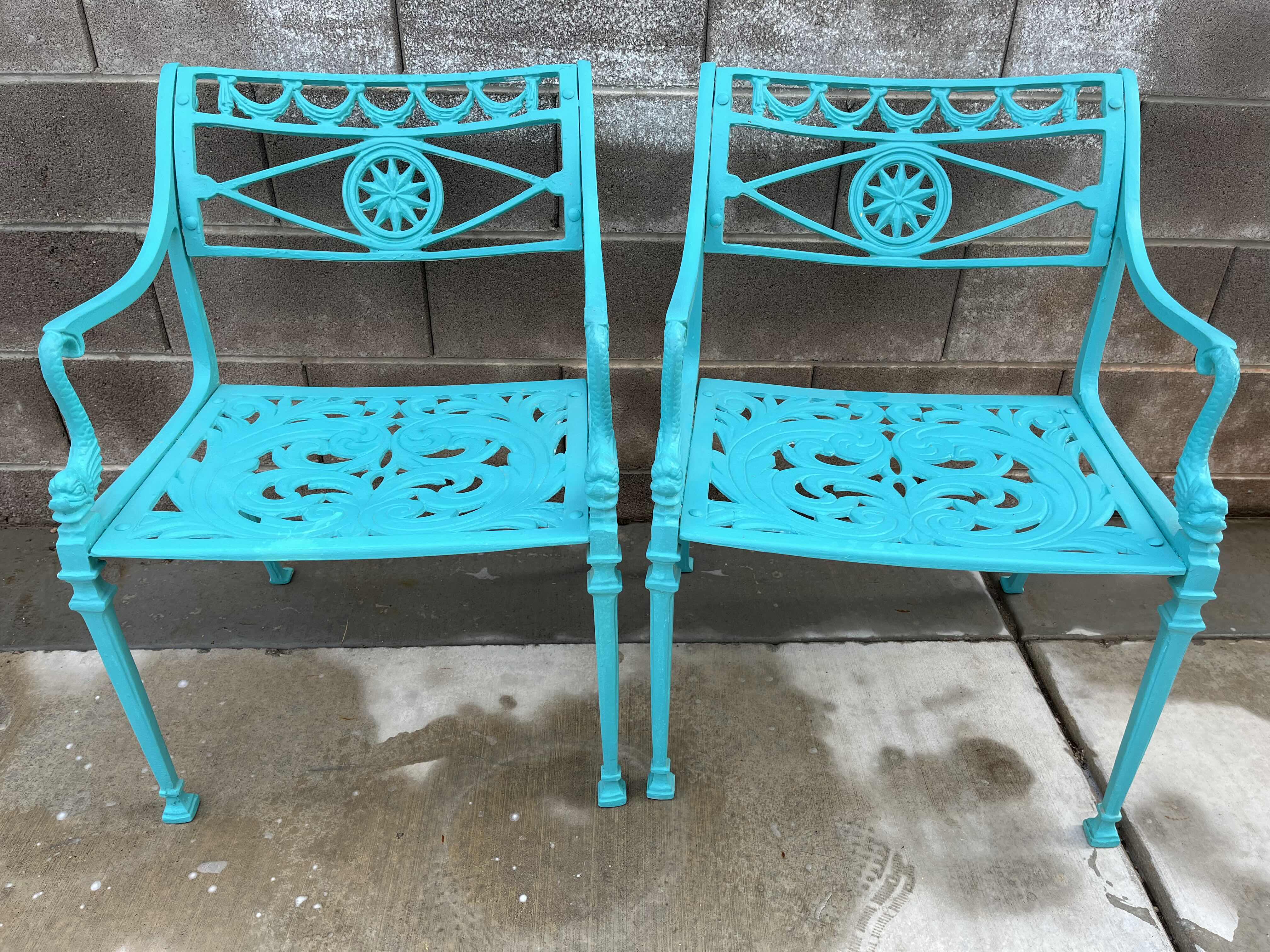 Photo 1 of WROUGHT IRON PATIO CHAIRS (2) 22” X 22” H30” W GLASS TOP SIDE TABLE 18” X 18” H18.75”