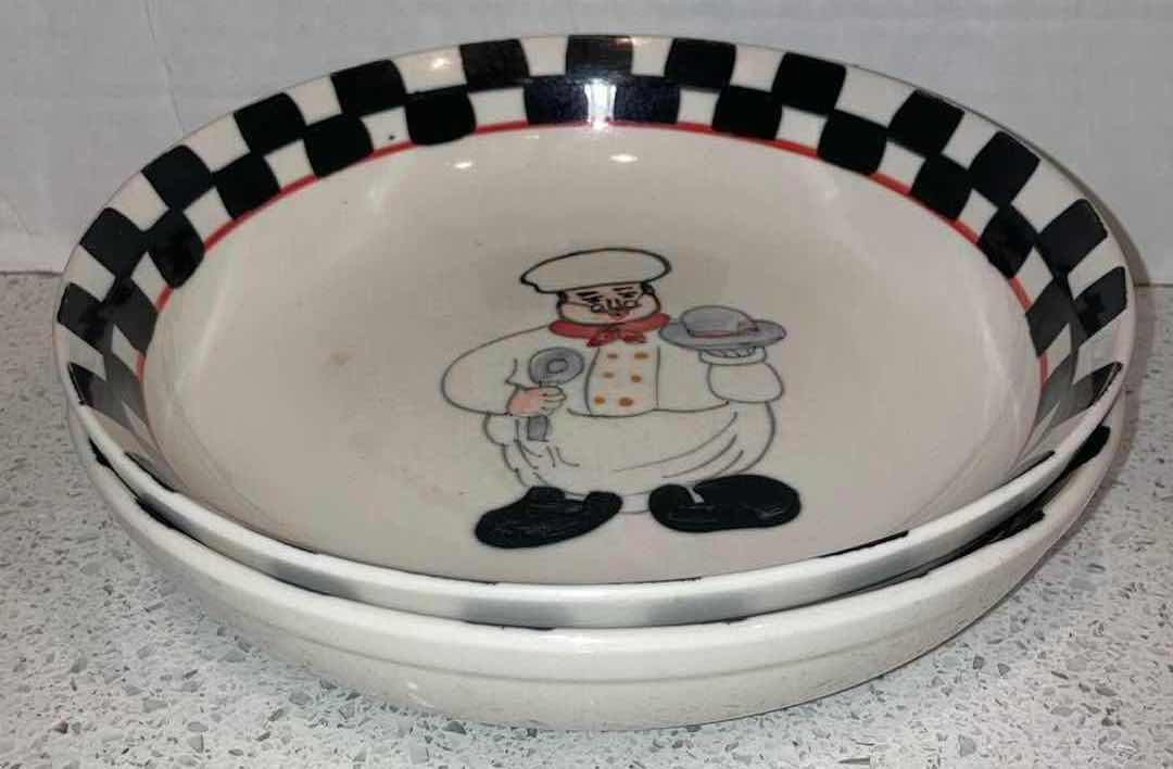 Photo 1 of EMERALD & GODINGER “HAPPY CHEF CHECKERED COLLECTION” 8.5” & 10” CERAMIC SERVING BOWLS (SET OF 4)