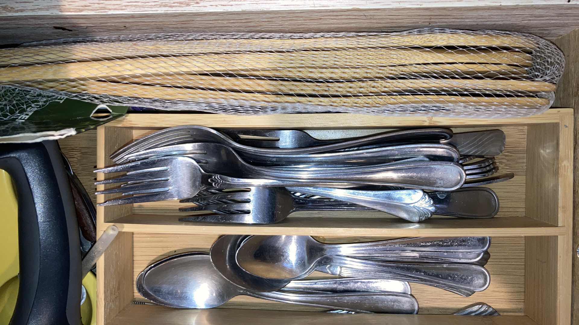 Photo 1 of CONTENTS OF DRAWER- FLATWARE, WOODEN SPOONS & TRAY