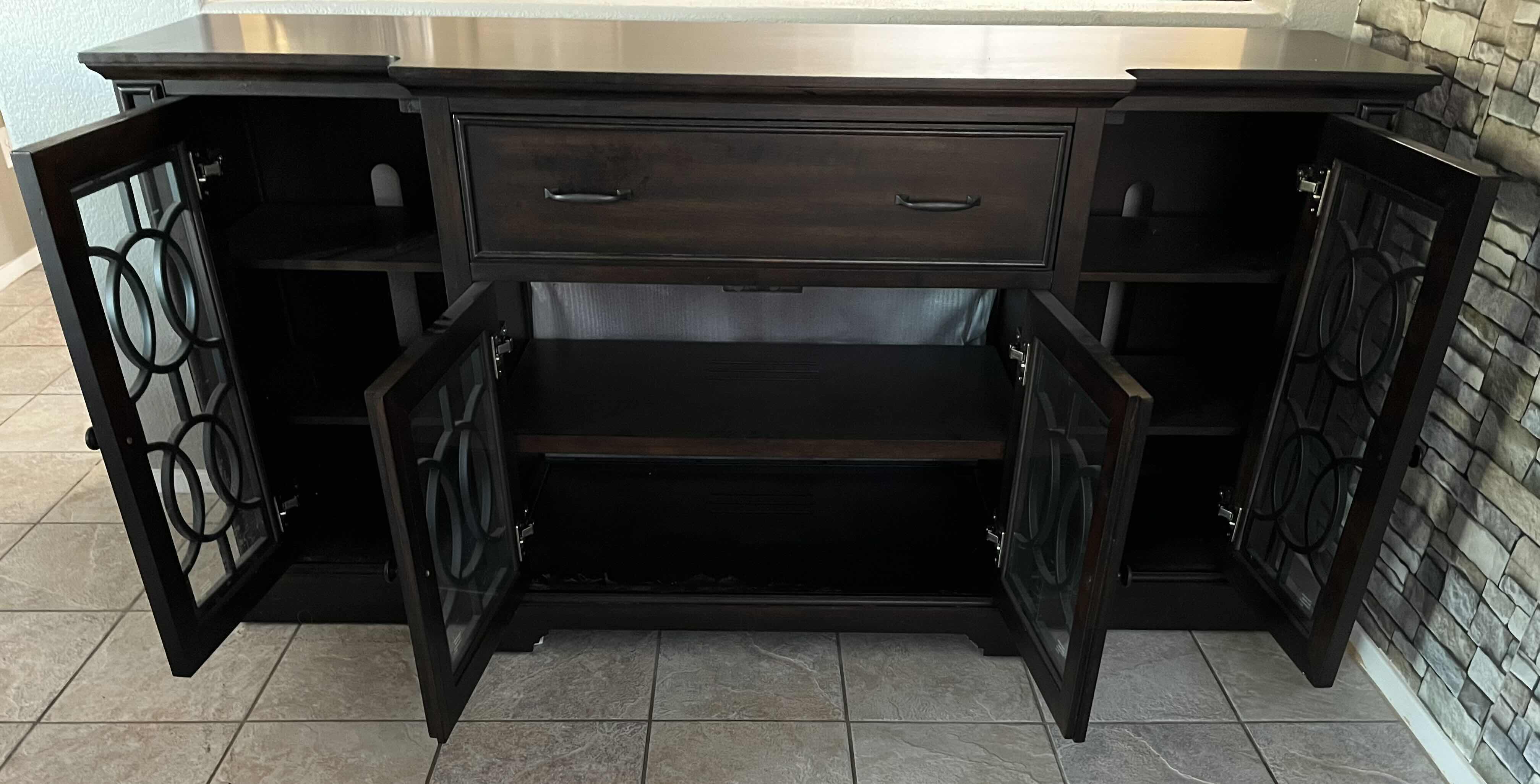 Photo 1 of BAYSIDE FURNISHINGS ASHCROFT DARK MAHOGANY FINISH TV CONSOLE MODEL ASH72YC 72” X 20” H36.5”