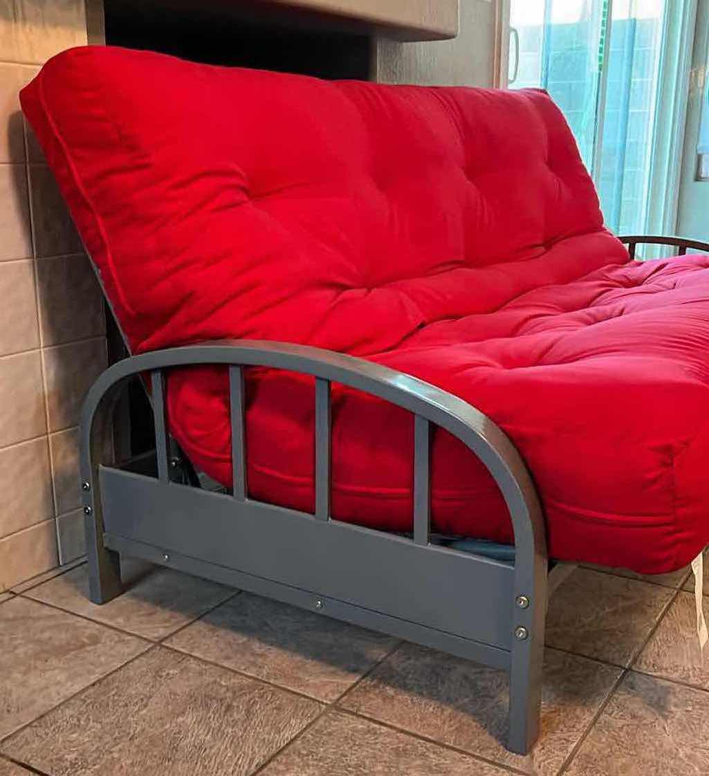 Photo 1 of ROYAL SLEEP MEMORY FOAM RED FULL SIZE FUTON SOFA GRAY FINISH METAL FRAME MODEL 8"DUAL F - 8" MEM FOAM DUAL F
