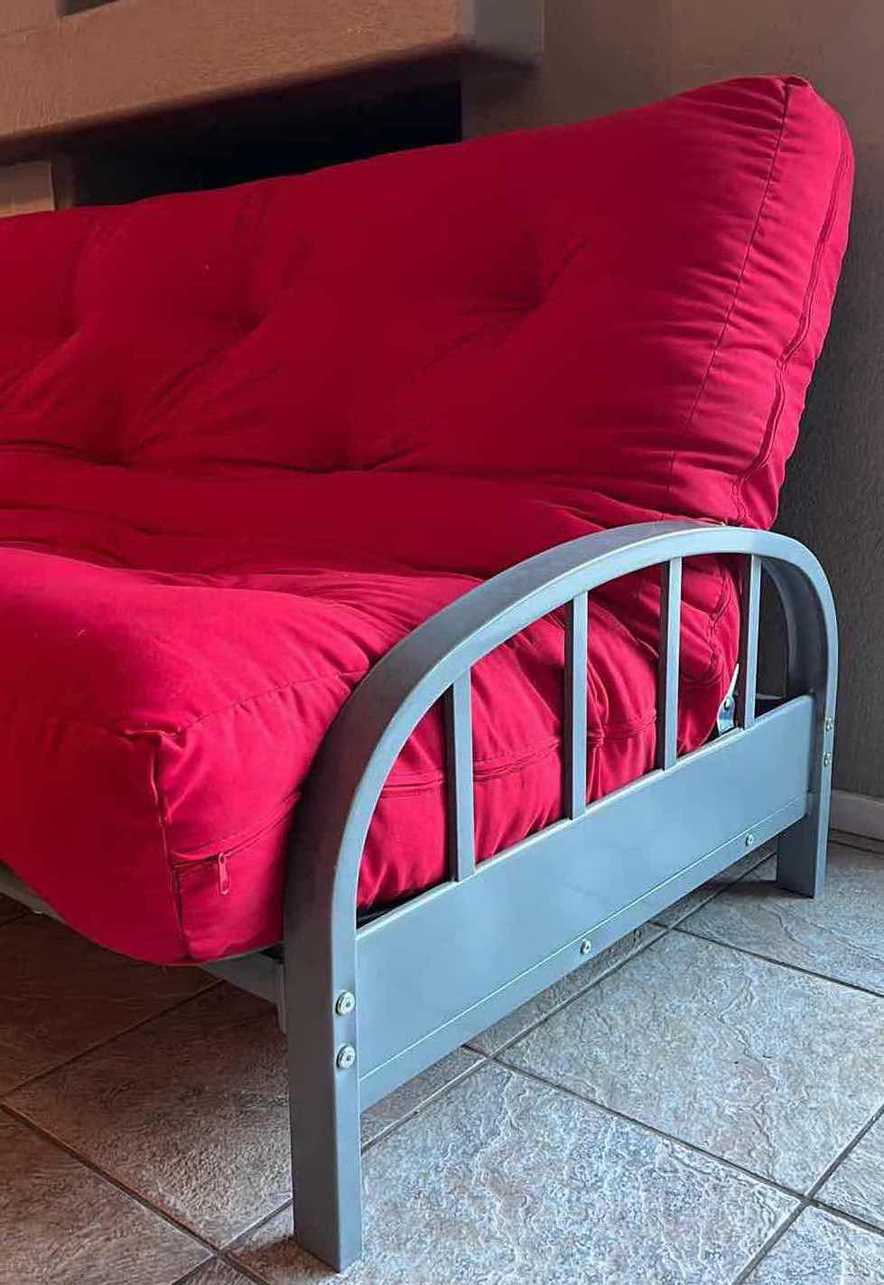 Photo 1 of ROYAL SLEEP MEMORY FOAM RED FULL SIZE FUTON SOFA GRAY FINISH METAL FRAME MODEL 8"DUAL F - 8" MEM FOAM DUAL F