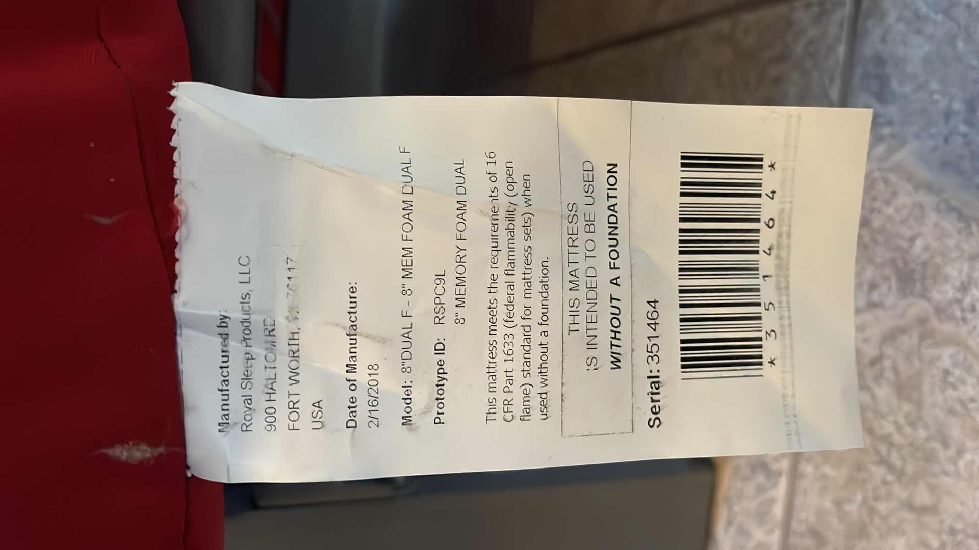 Photo 1 of ROYAL SLEEP MEMORY FOAM RED FULL SIZE FUTON SOFA GRAY FINISH METAL FRAME MODEL 8"DUAL F - 8" MEM FOAM DUAL F