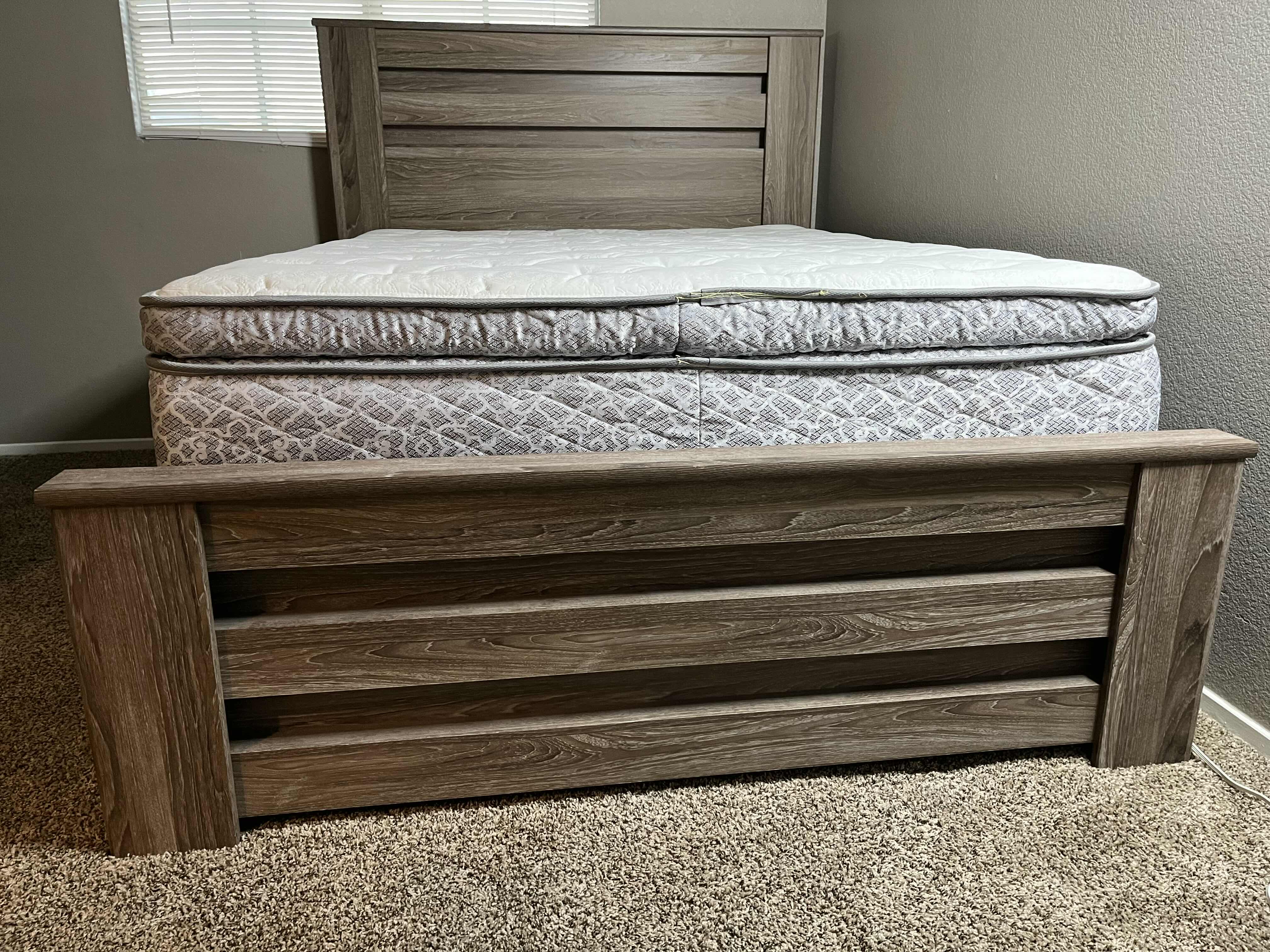 Photo 1 of ASHLEY FURNITURE ZELEN QUEEN SIZE PANEL BED SET W BEDDING, WALKER FURNITURE PILLOW TOP MATTRESS & BOX SPRING