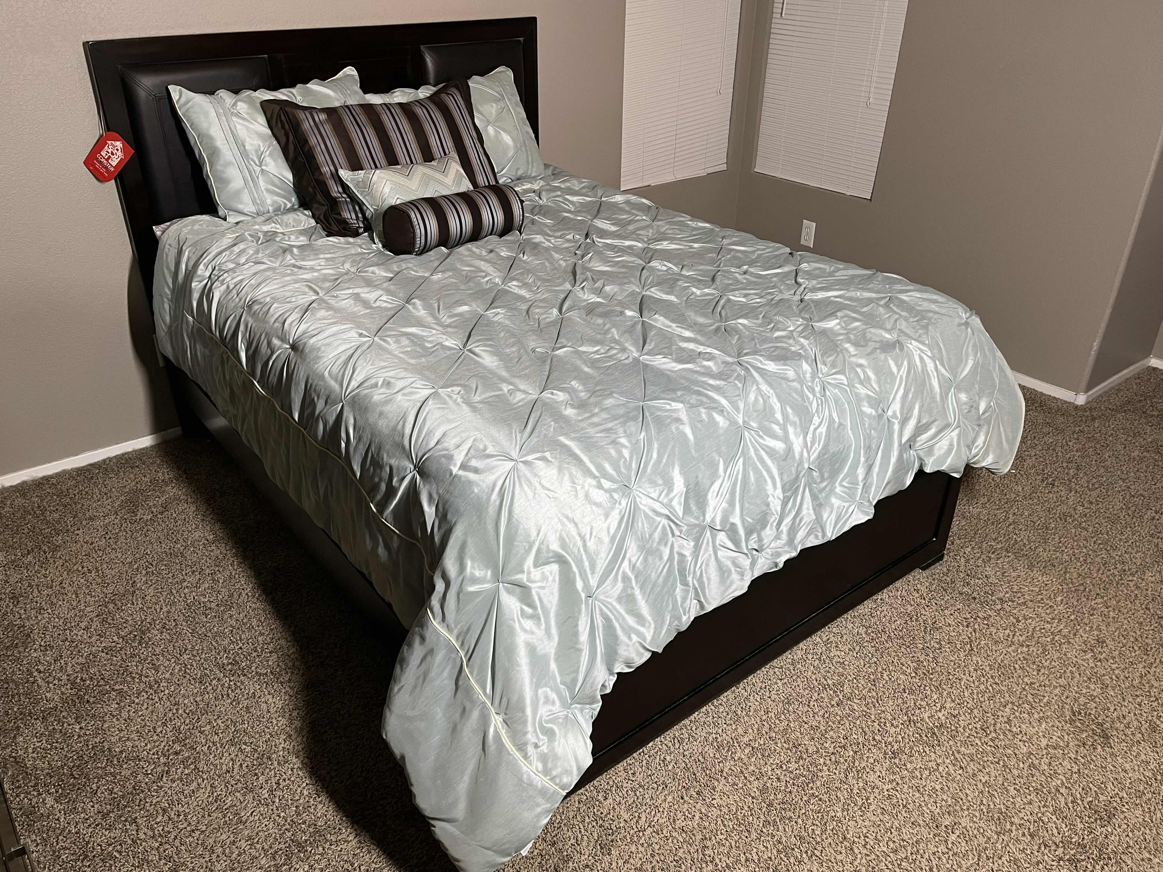 Photo 1 of COASTER FINE FURNITURE DARK ESPRESSO FINISH QUEEN BED FRAME W BOX SPRING & BEDDING