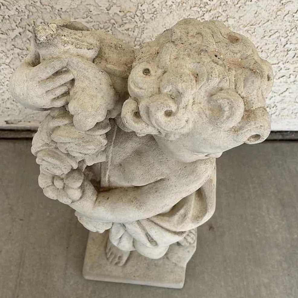 View 2 of GARDEN ANGEL GATHERING FLOWERS CONCRETE STATUE 9” X 10” H24”