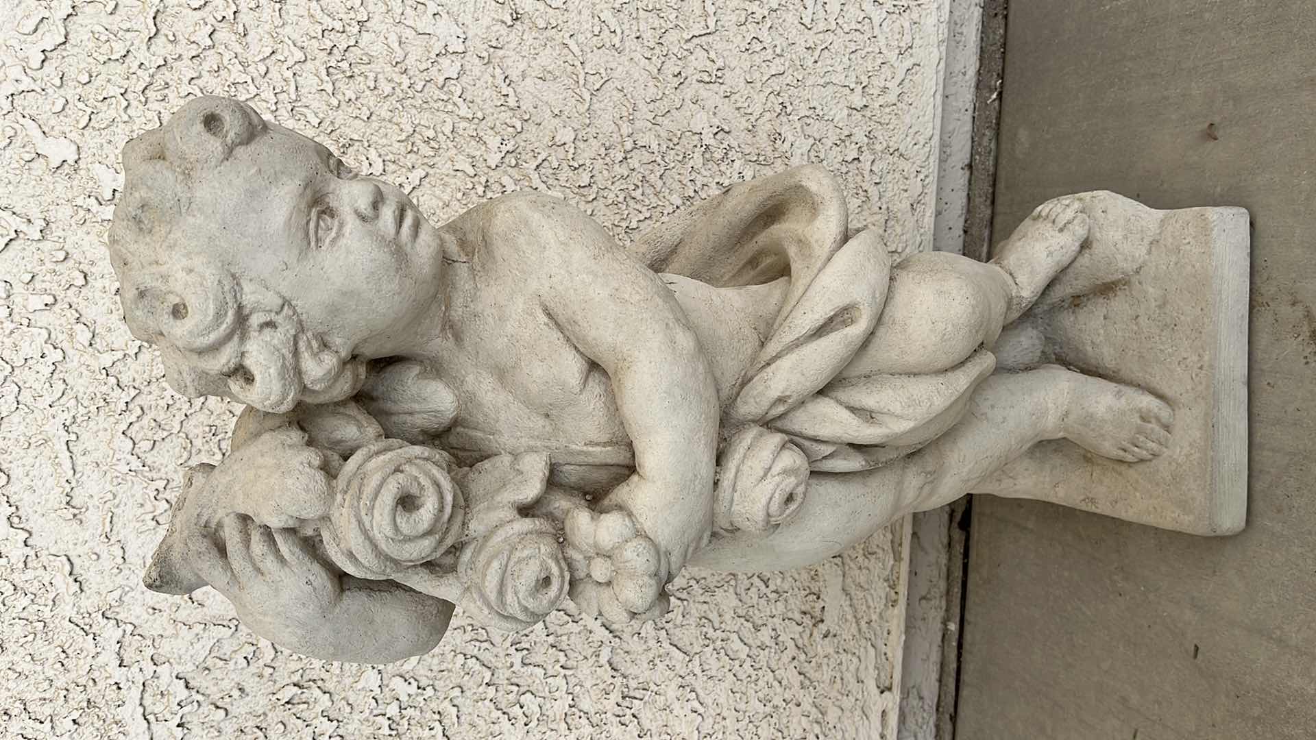 View 3 of GARDEN ANGEL GATHERING FLOWERS CONCRETE STATUE 9” X 10” H24”