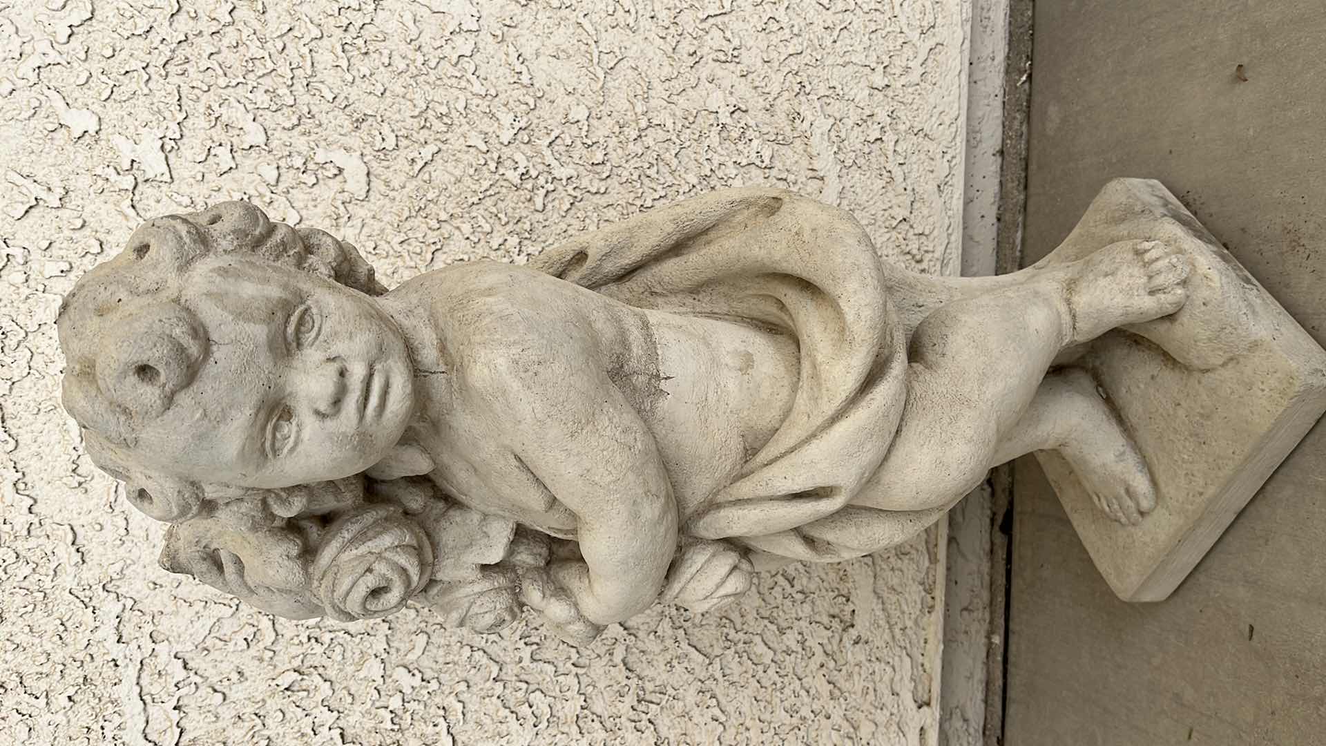 View 1 of GARDEN ANGEL GATHERING FLOWERS CONCRETE STATUE 9” X 10” H24”