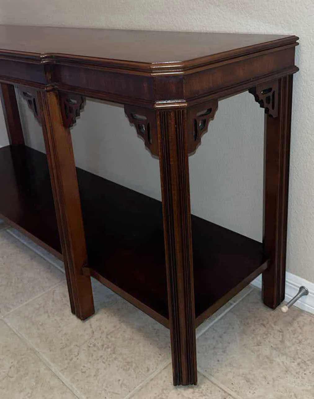 Photo 1 of LANE ALTAVISTA MID CENTURY CHINESE CHIPPENDALE CONSOLE TABLE FRETWORK SHELF INLAY 16” X 54” H26.25”