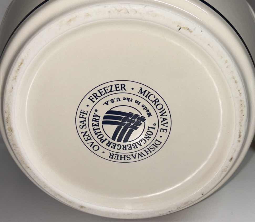 Photo 1 of LONGABERGER POTTERY WOVEN TRADITIONS CLASSIC BLUE COOKIE JAR & LID H8”