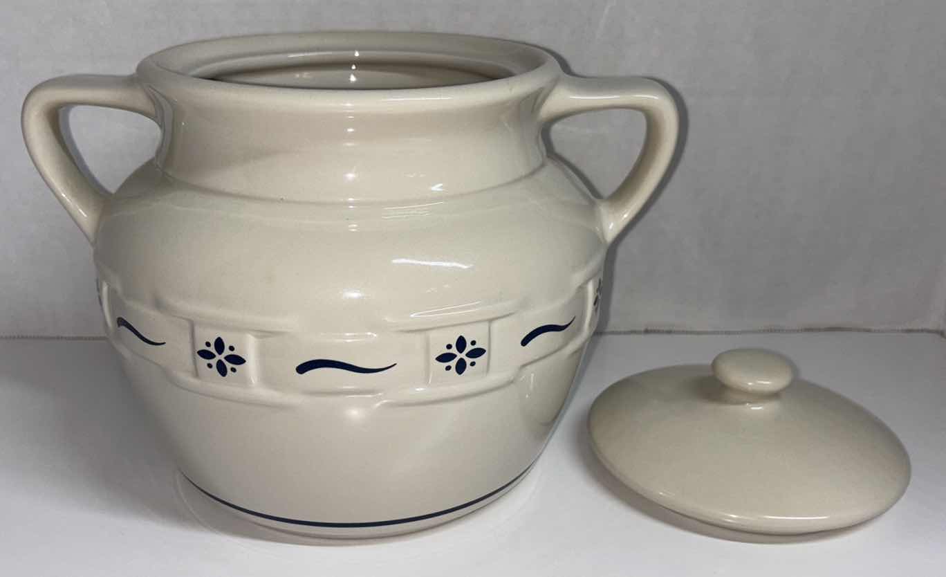 Photo 1 of LONGABERGER POTTERY WOVEN TRADITIONS CLASSIC BLUE COOKIE JAR & LID H8”