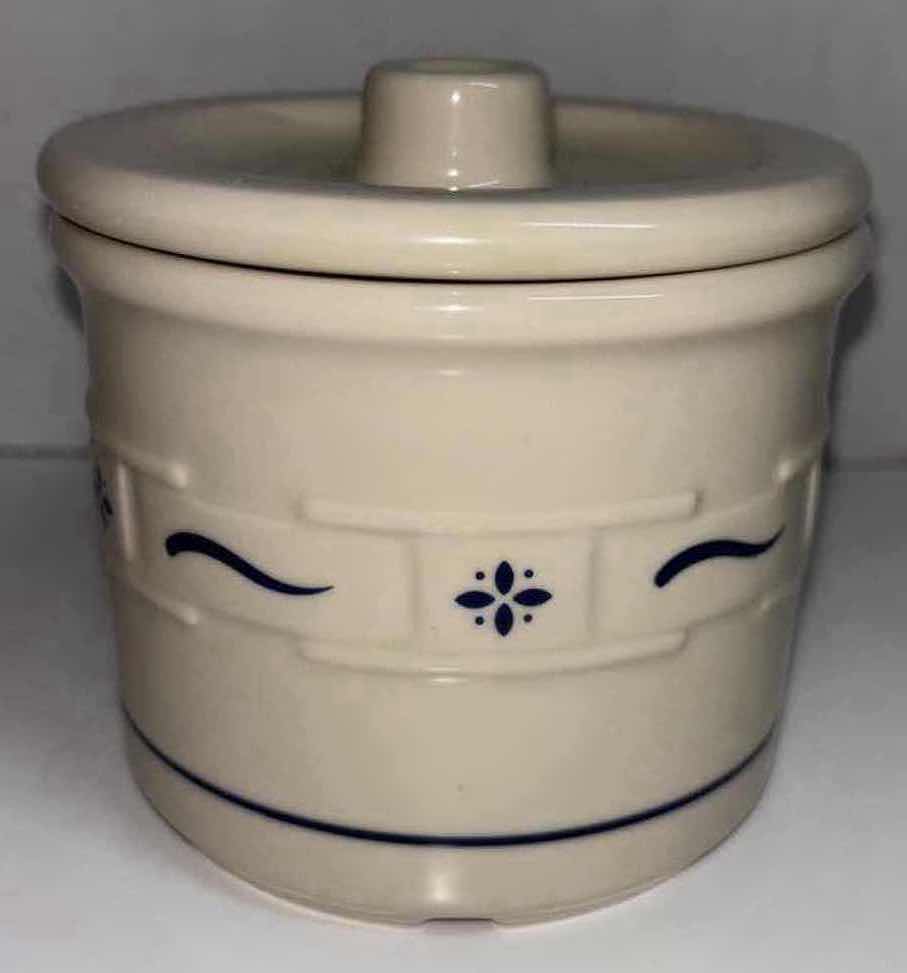 Photo 1 of LONGABERGER POTTERY WOVEN TRADITIONS CLASSIC BLUE CANDY JAR & LID 4.5” X 4.5”