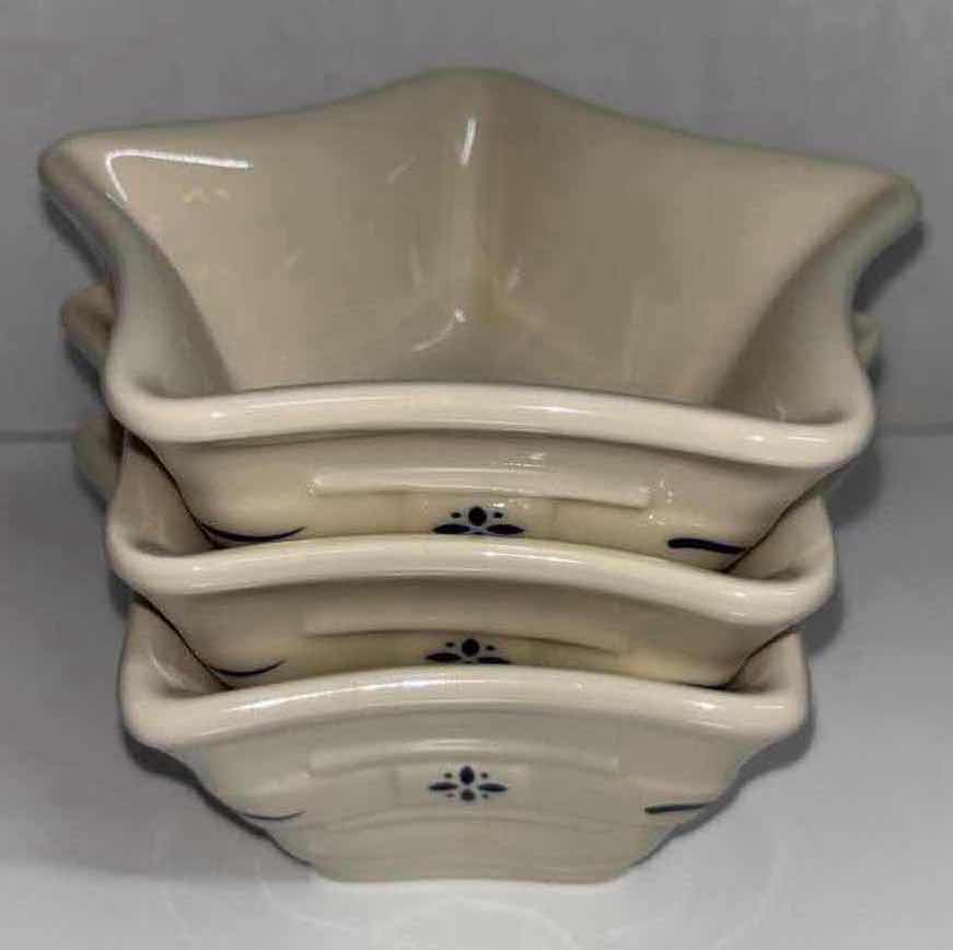 Photo 1 of LONGABERGER POTTERY WOVEN TRADITIONS CLASSIC BLUE 4” STAR SHAPED BOWL (SET OF 3)