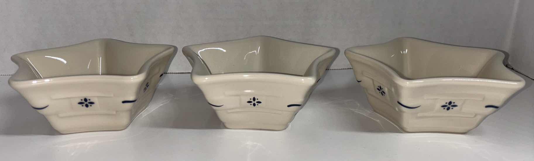 Photo 1 of LONGABERGER POTTERY WOVEN TRADITIONS CLASSIC BLUE 4” STAR SHAPED BOWL (SET OF 3)