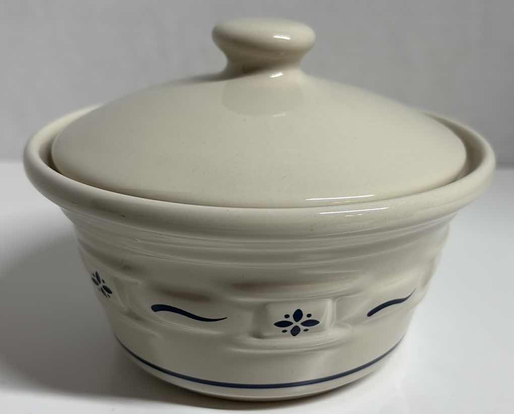 Photo 1 of LONGABERGER POTTERY WOVEN TRADITIONS CLASSIC BLUE BUTTER TUB & LID 5.75” X 4.25”