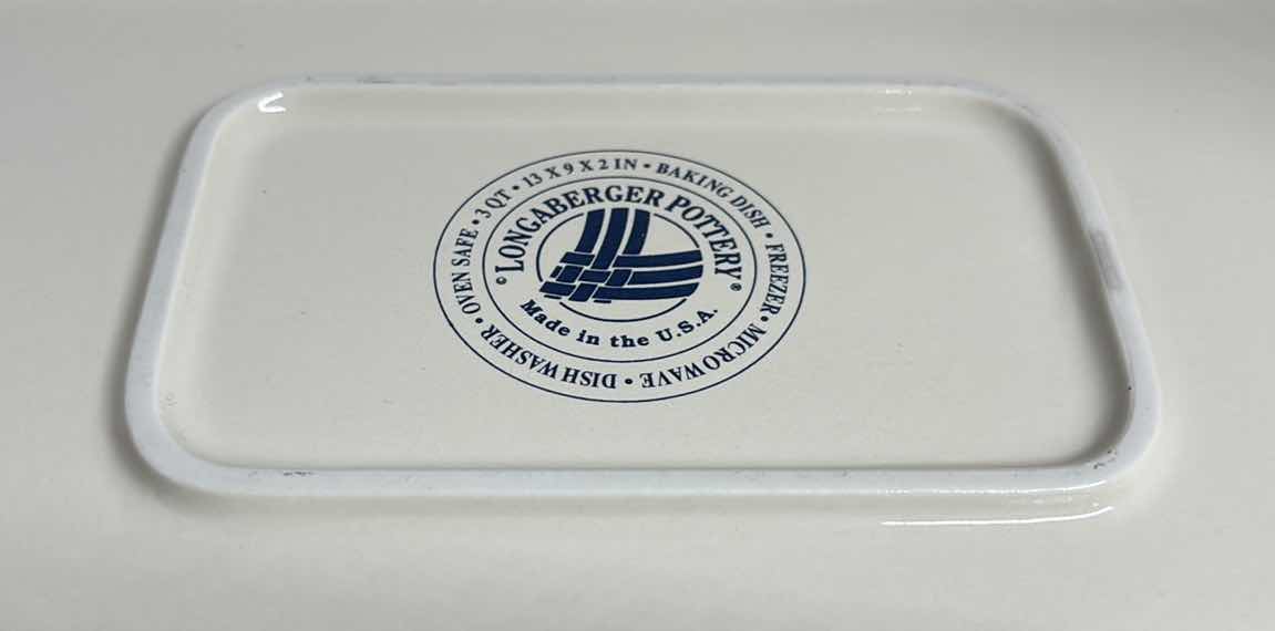 Photo 1 of LONGABERGER POTTERY WOVEN TRADITIONS CLASSIC BLUE 3 QUART 15” RECTANGULAR BAKER 9” X 13” H2”