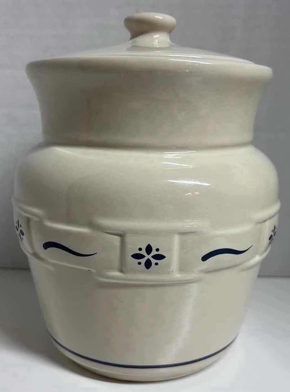 Photo 1 of LONGABERGER POTTERY WOVEN TRADITIONS CLASSIC BLUE MEDIUM CANISTER & LID H8”