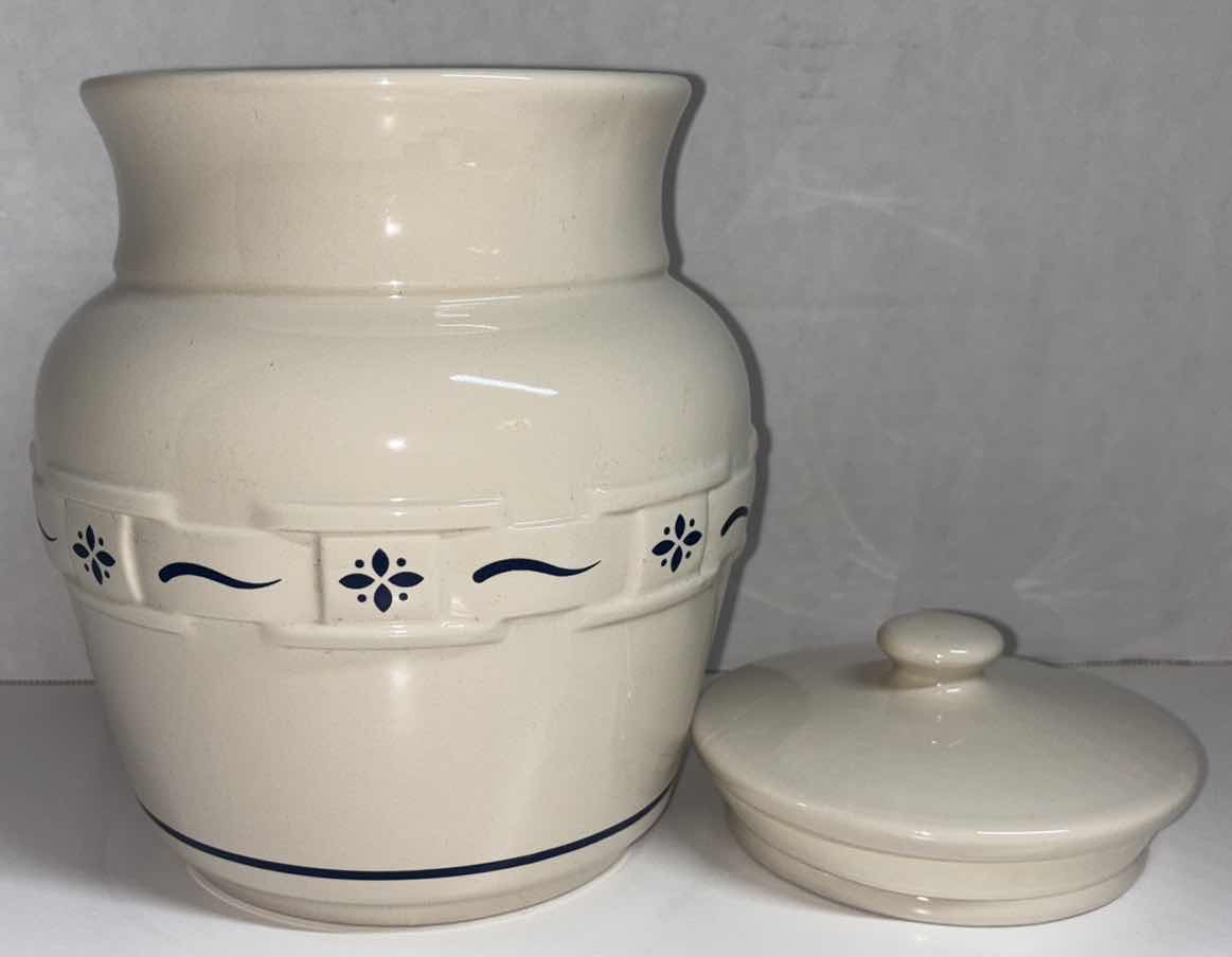 Photo 1 of LONGABERGER POTTERY WOVEN TRADITIONS CLASSIC BLUE LARGE CANISTER & LID H9.5”