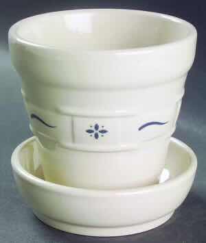 Photo 1 of LONGABERGER POTTERY WOVEN TRADITIONS CLASSIC BLUE 4” FLOWER POT & UNDERPLATE