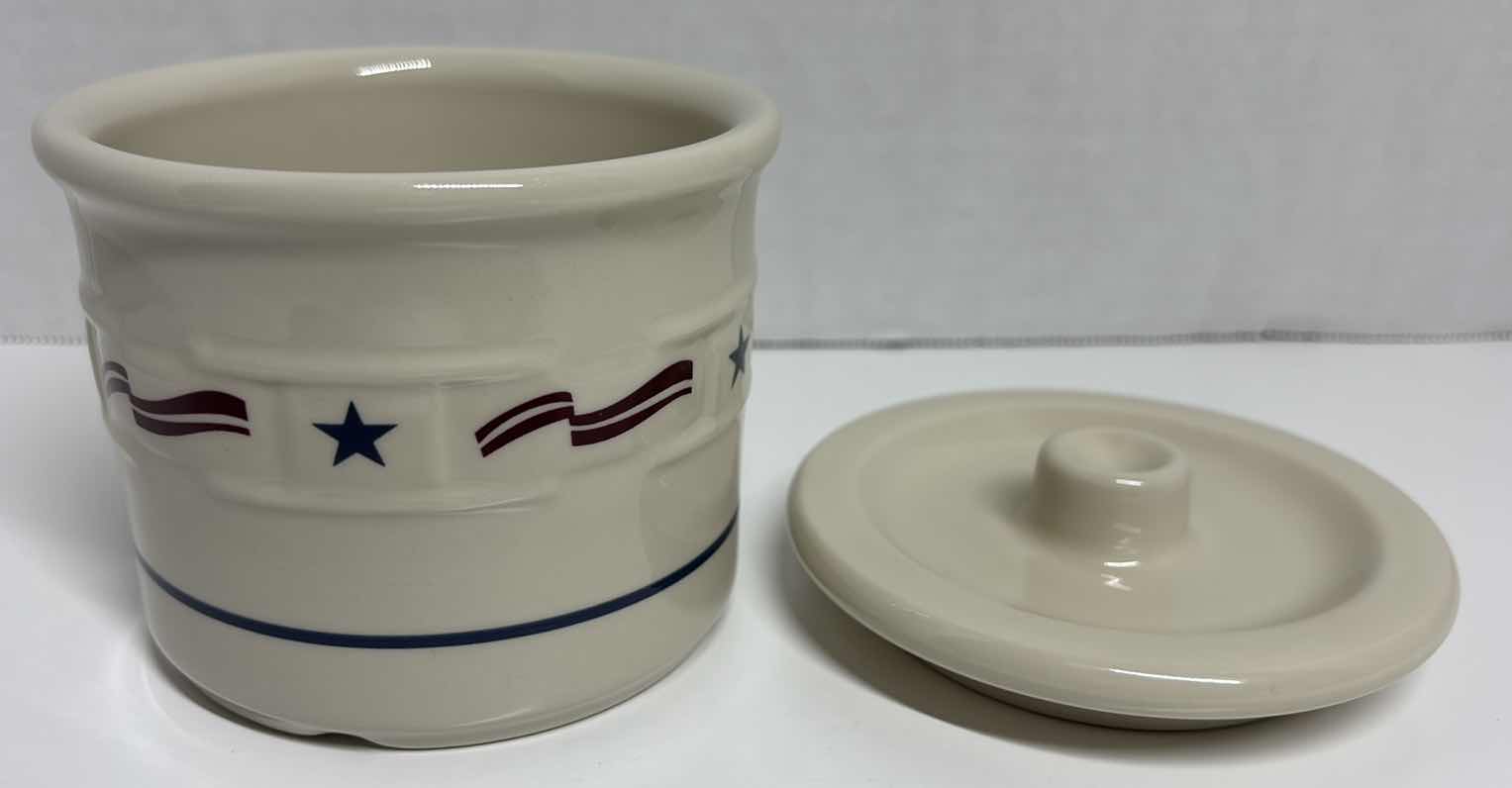 Photo 1 of LONGABERGER ALL AMERICAN 1 PINT CROCK W LID 4.5” X 4.5”