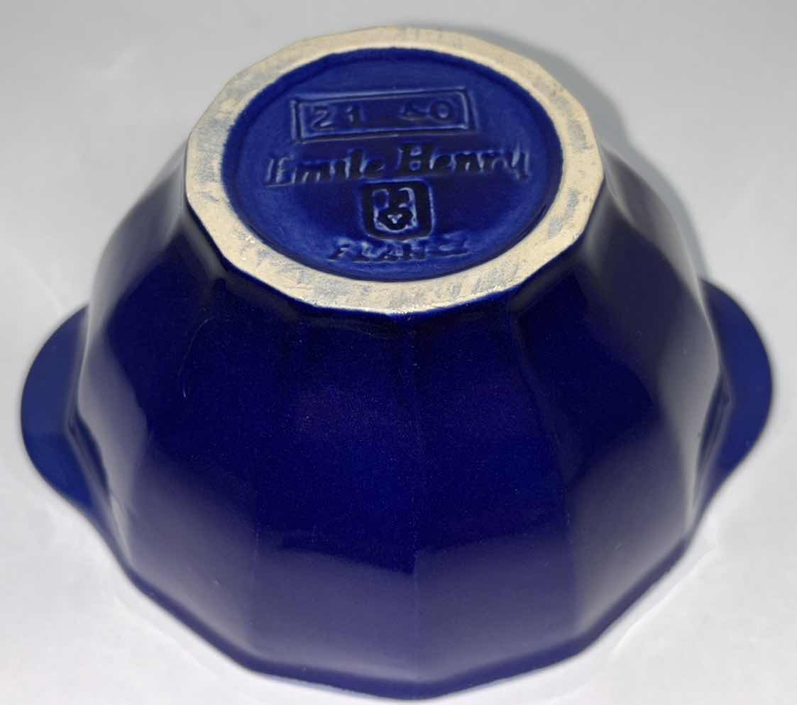 View 3 of EMILE HENRY COBALT BLUE/WHITE STONEWARE BOWL W TAB HANDLES SET OF 3 (5.25” X 2.75”)