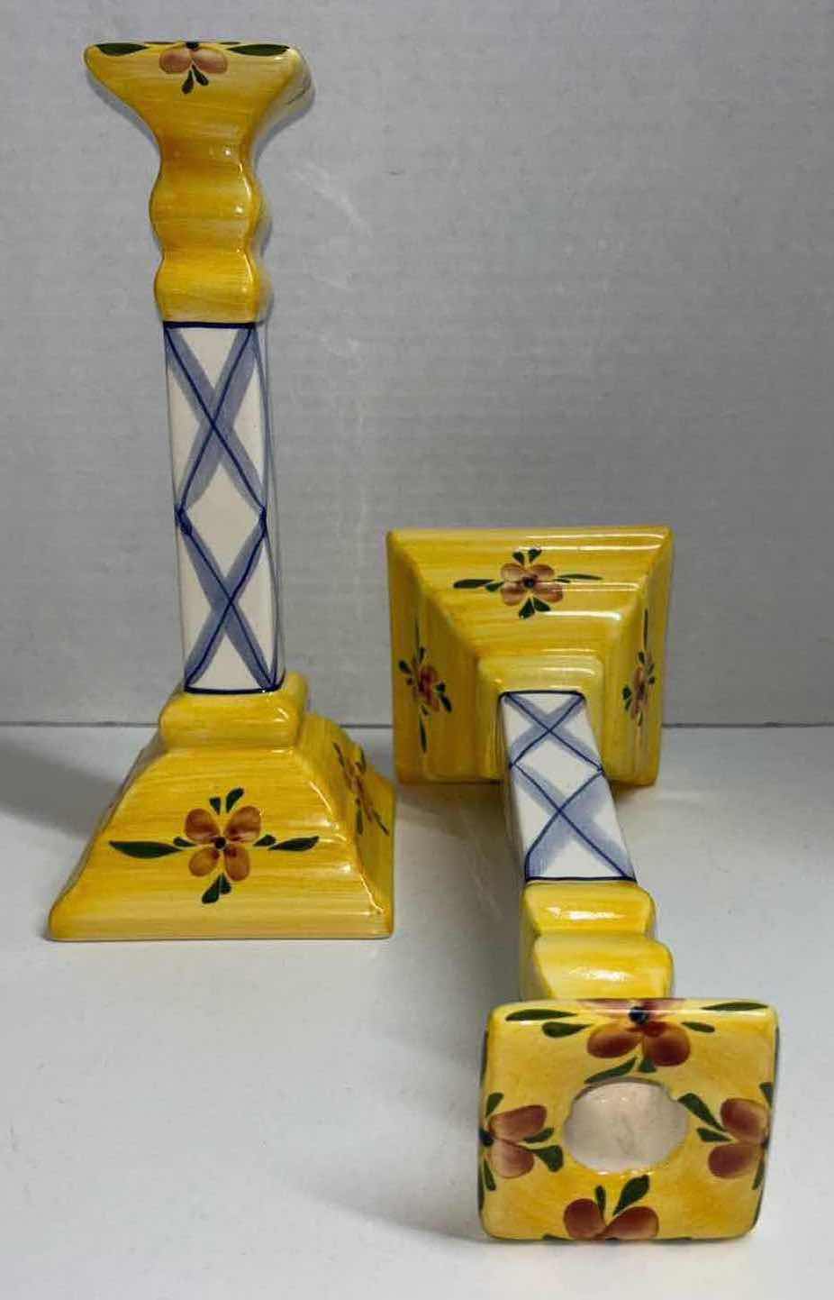 Photo 1 of ANDREA BY SADEK, JAY WILLFRED HANDPAINTED PORCELAIN PAIR OF 10.25” CANDLE HOLDERS (2)