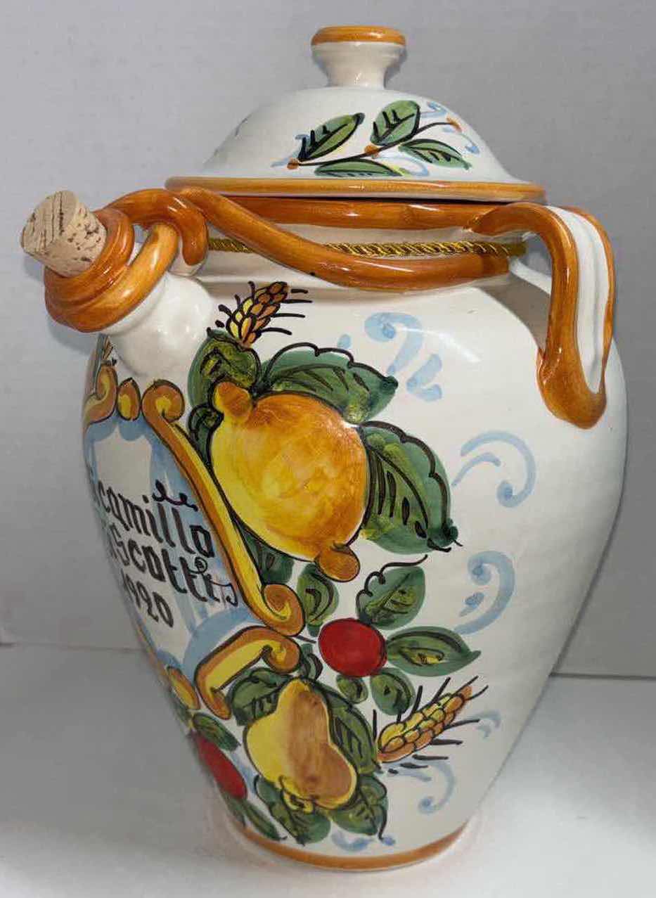 Photo 1 of DI CAMILLO BISCOTTI 1920 FLORENTINE SPOUT HANDPAINTED ITALIAN CERAMIC 13” JAR