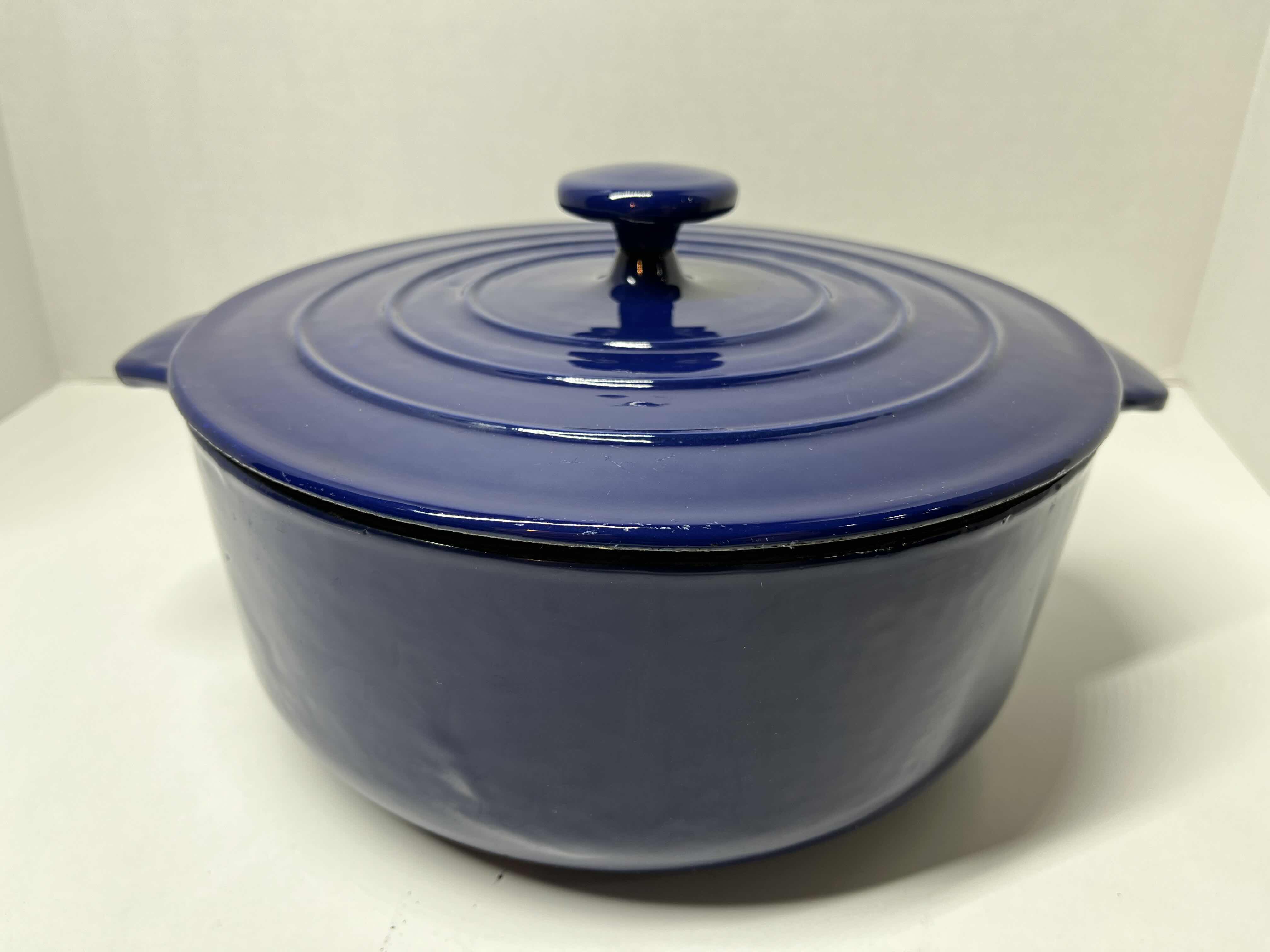 Photo 1 of HEAVY DUTY DARK BLUE ENAMELED CAST IRON DUTCH OVEN POT W LID 10” X 4”