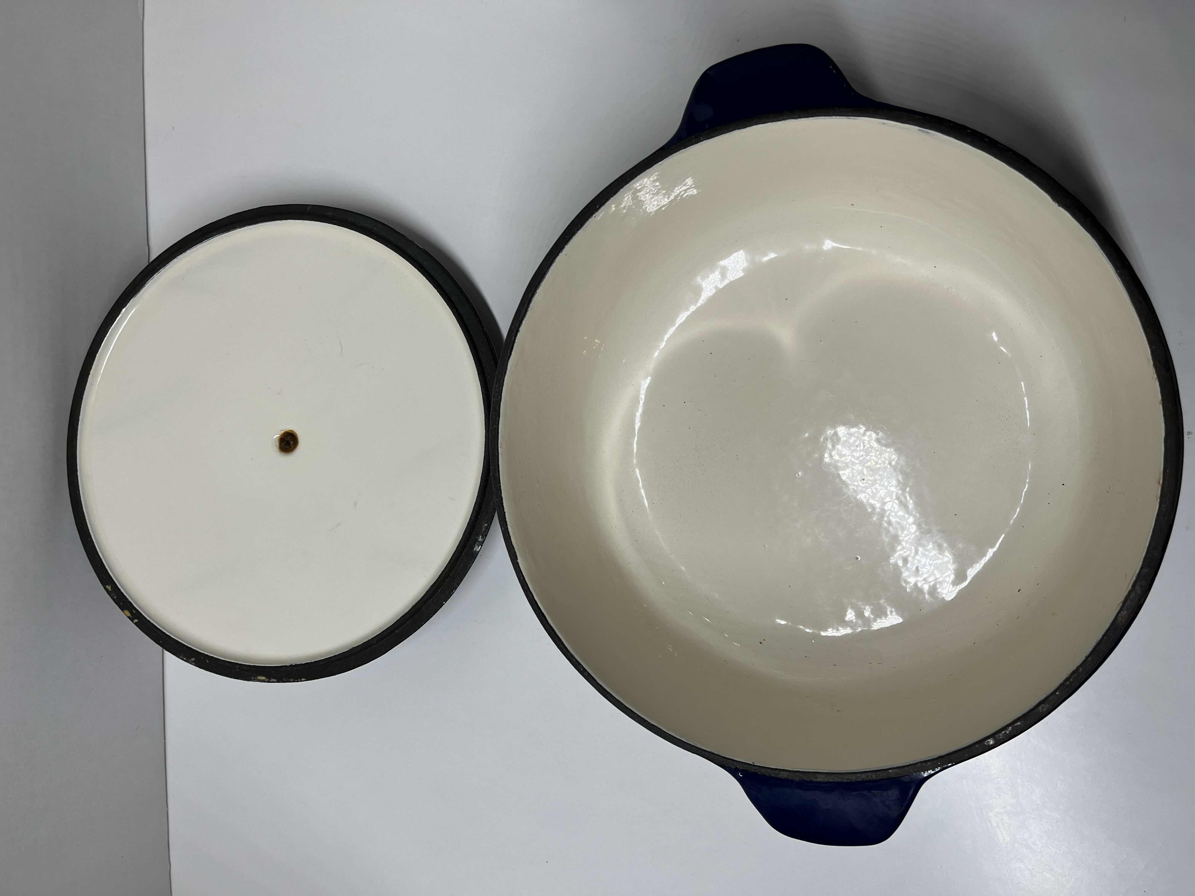 Photo 6 of HEAVY DUTY DARK BLUE ENAMELED CAST IRON DUTCH OVEN POT W LID 10” X 4”
