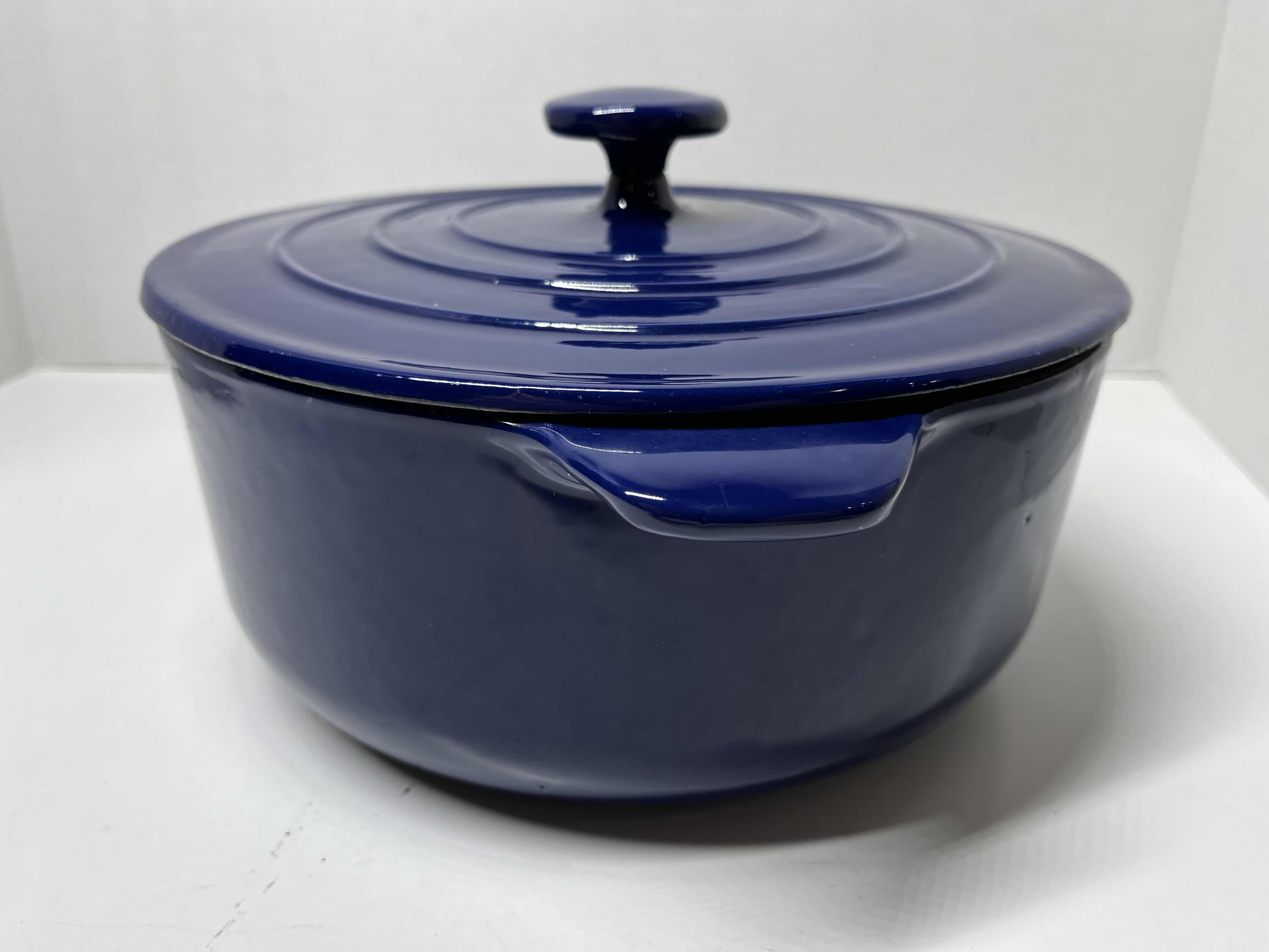 Photo 4 of HEAVY DUTY DARK BLUE ENAMELED CAST IRON DUTCH OVEN POT W LID 10” X 4”