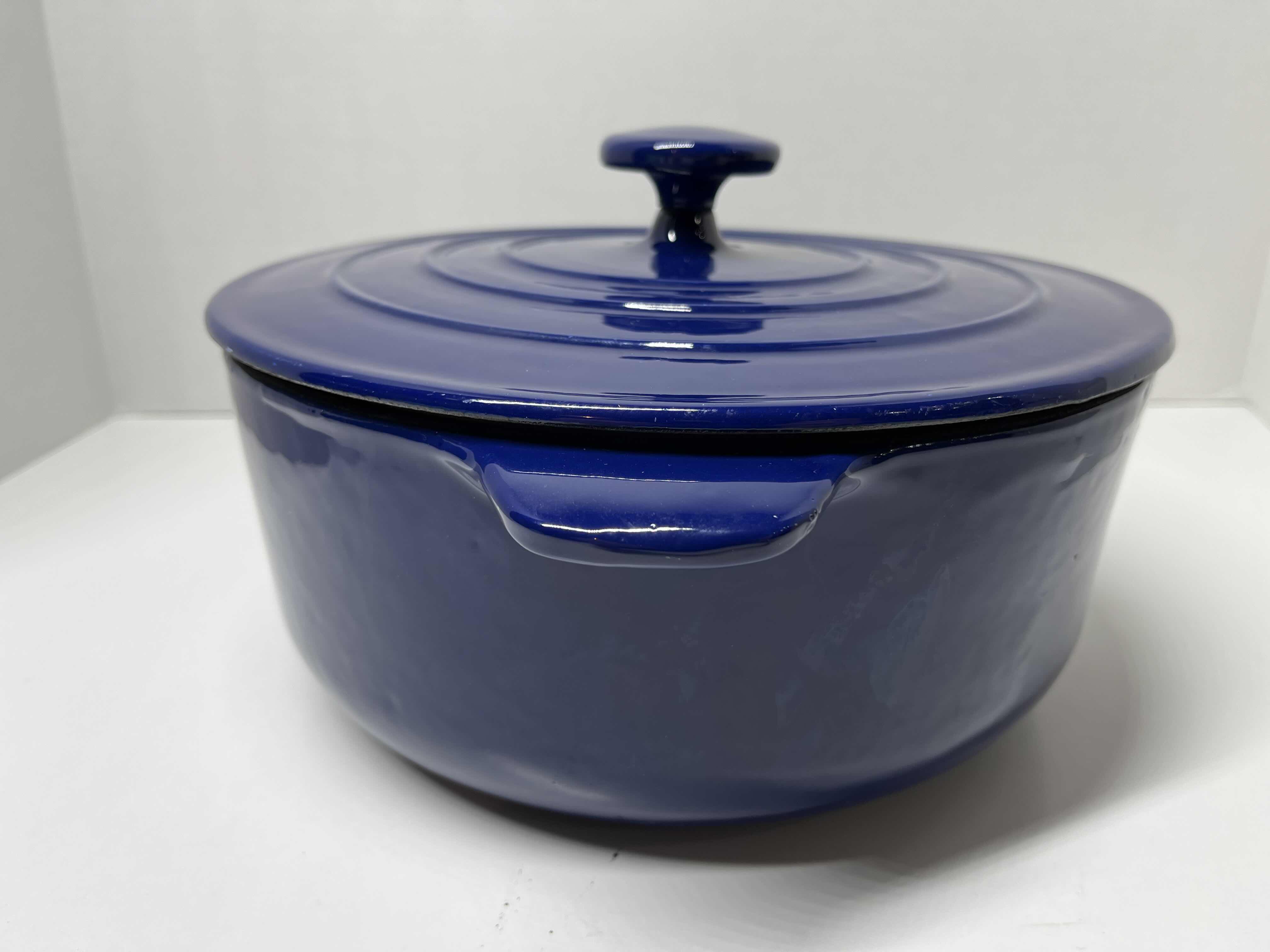 Photo 1 of HEAVY DUTY DARK BLUE ENAMELED CAST IRON DUTCH OVEN POT W LID 10” X 4”
