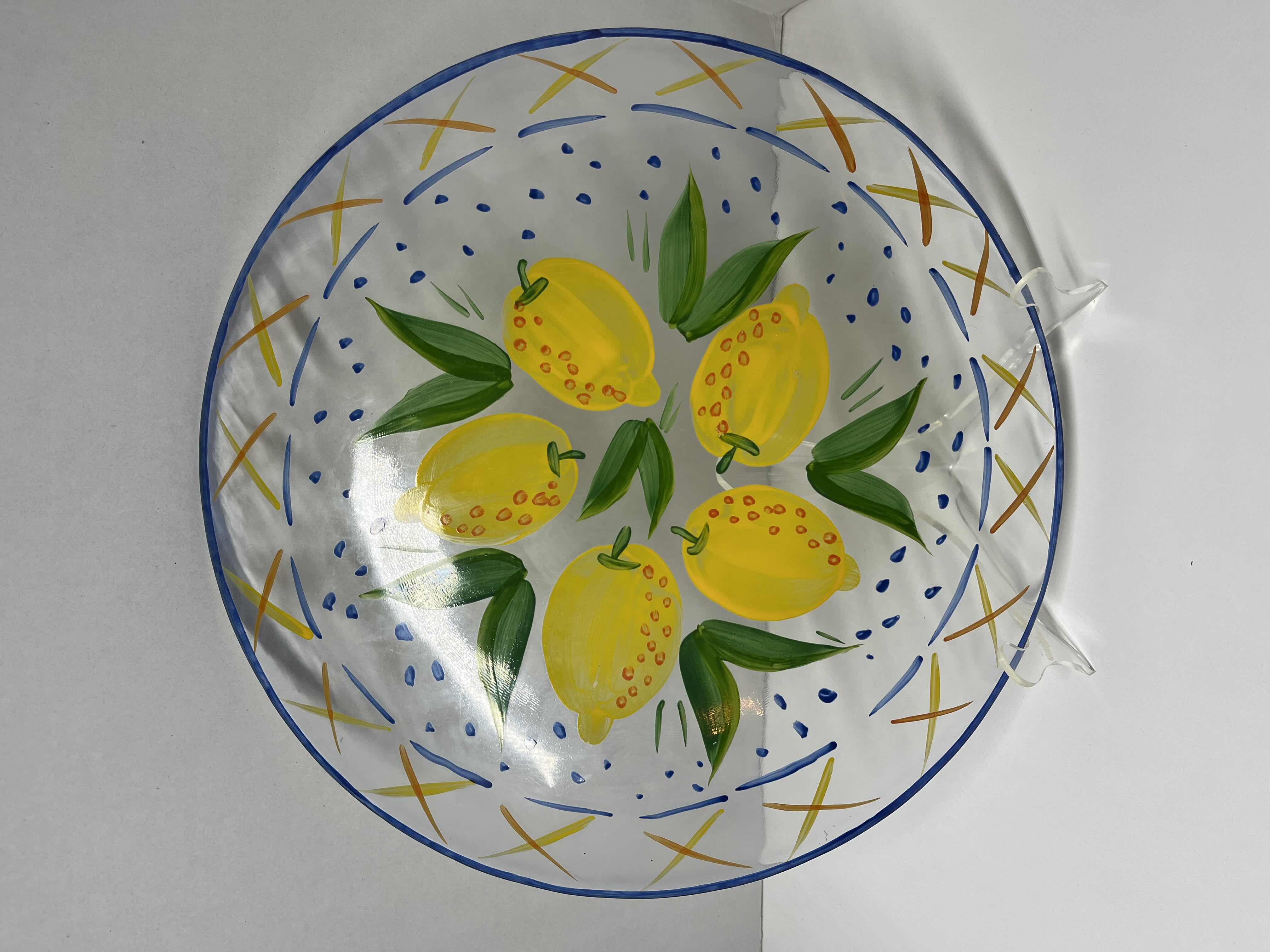 Photo 1 of LEMON HAND-PAINTED CLEAR GLASS PLATTER 14.5”
