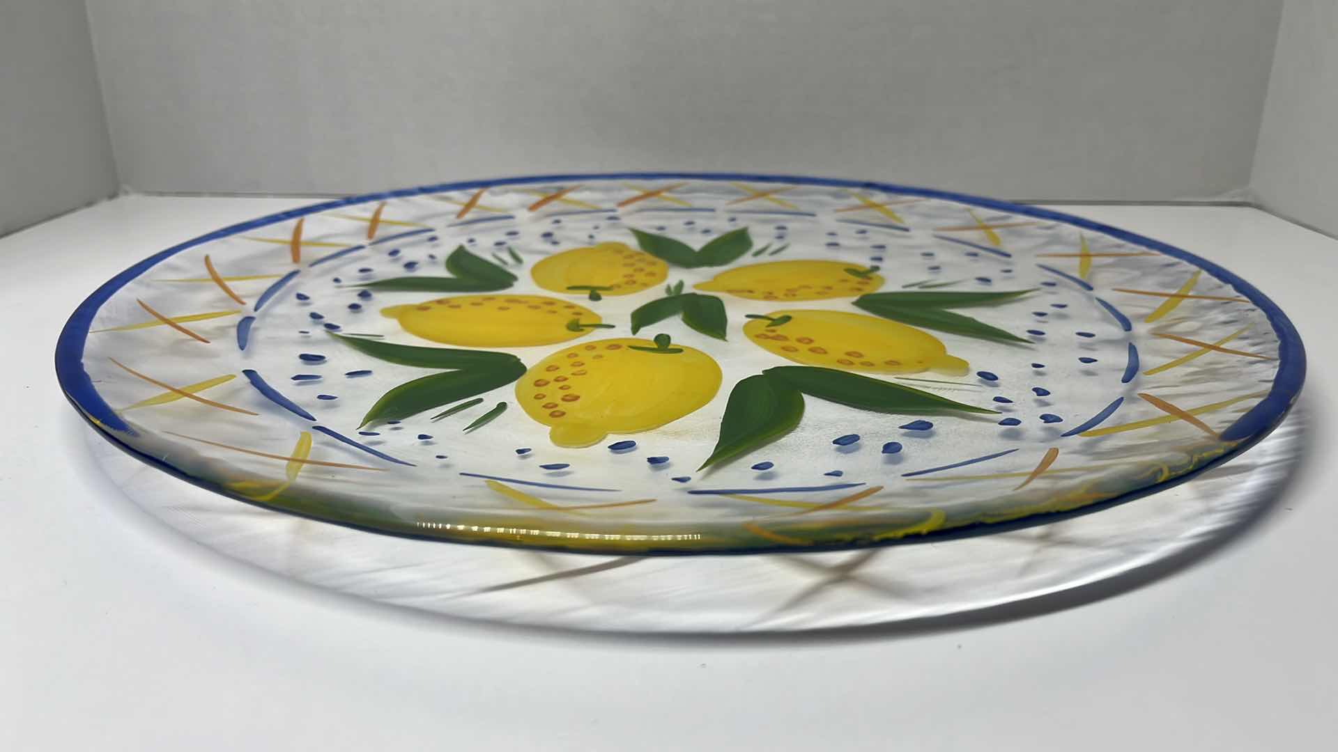 Photo 1 of LEMON HAND-PAINTED CLEAR GLASS PLATTER 14.5”