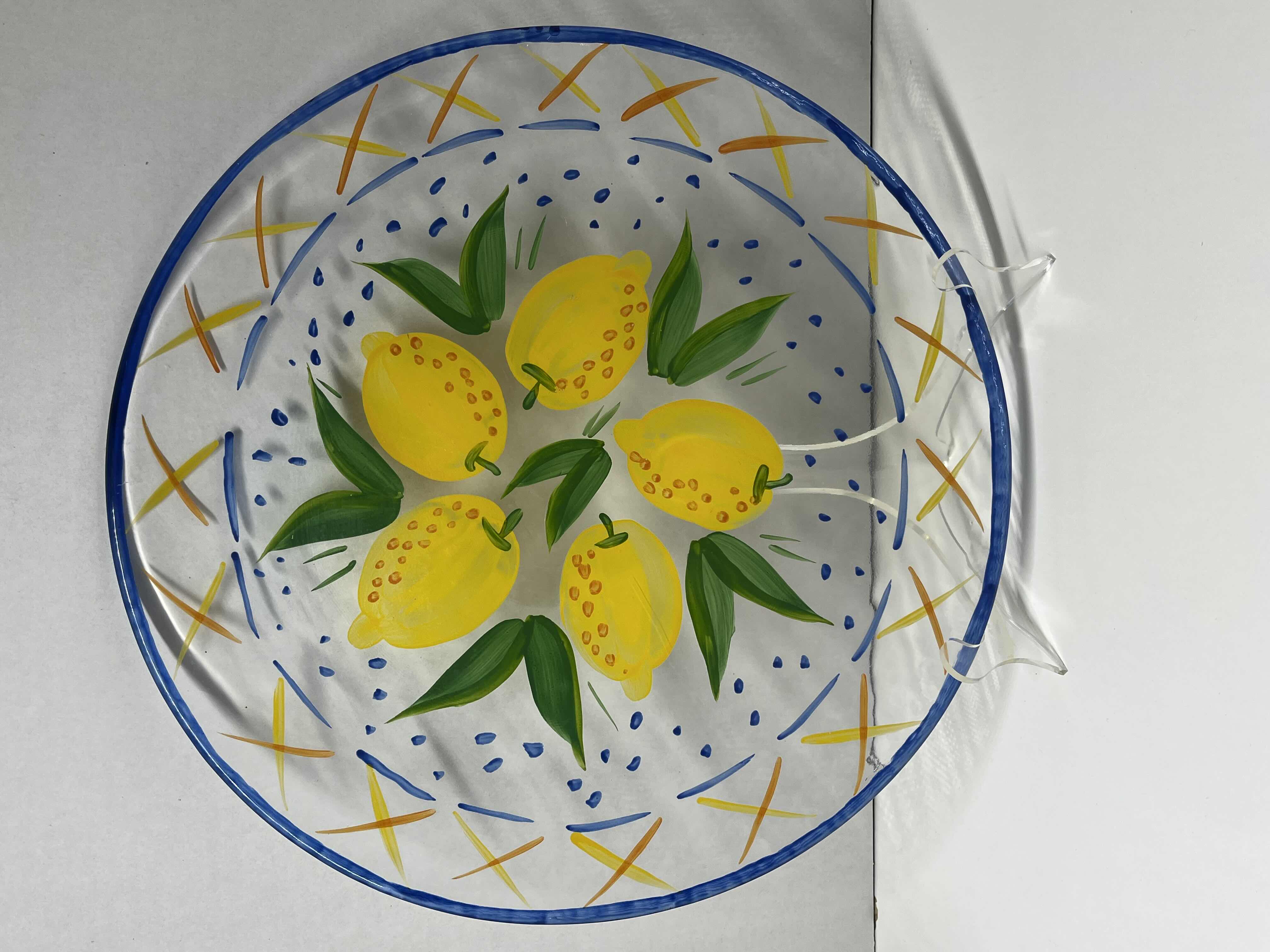 Photo 1 of LEMON HAND-PAINTED CLEAR GLASS PLATTER 14.5”