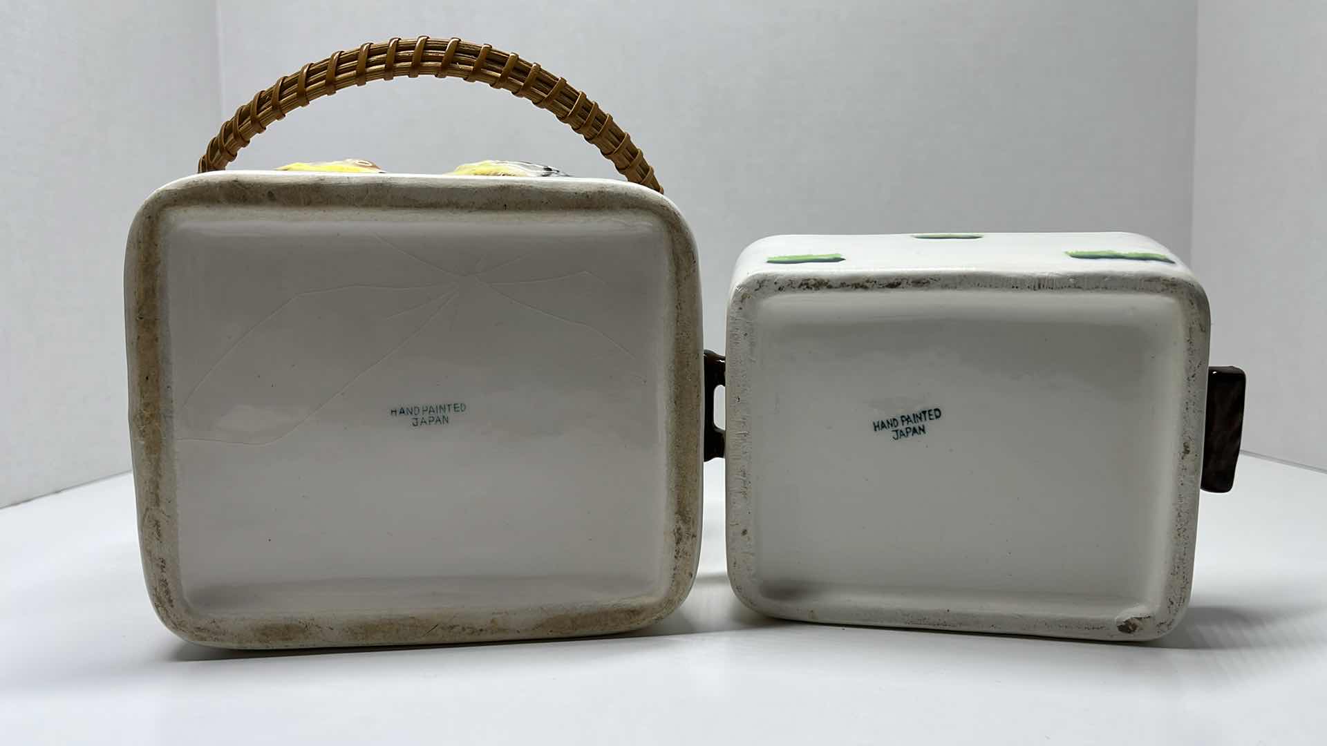 Photo 13 of JAPANESE HAND PAINTED CERAMIC SET- ROOSTER & CHICK BISCUIT COOKIE JAR W LID 5.5” X 7” W ROOSTER TEA CADDY W LID 6” X 4” H3.5”