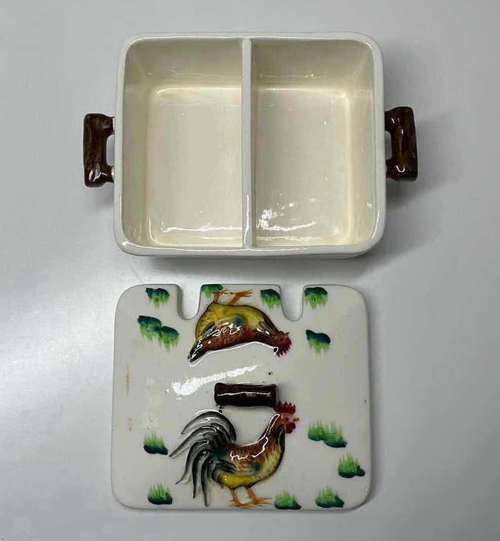 Photo 11 of JAPANESE HAND PAINTED CERAMIC SET- ROOSTER & CHICK BISCUIT COOKIE JAR W LID 5.5” X 7” W ROOSTER TEA CADDY W LID 6” X 4” H3.5”