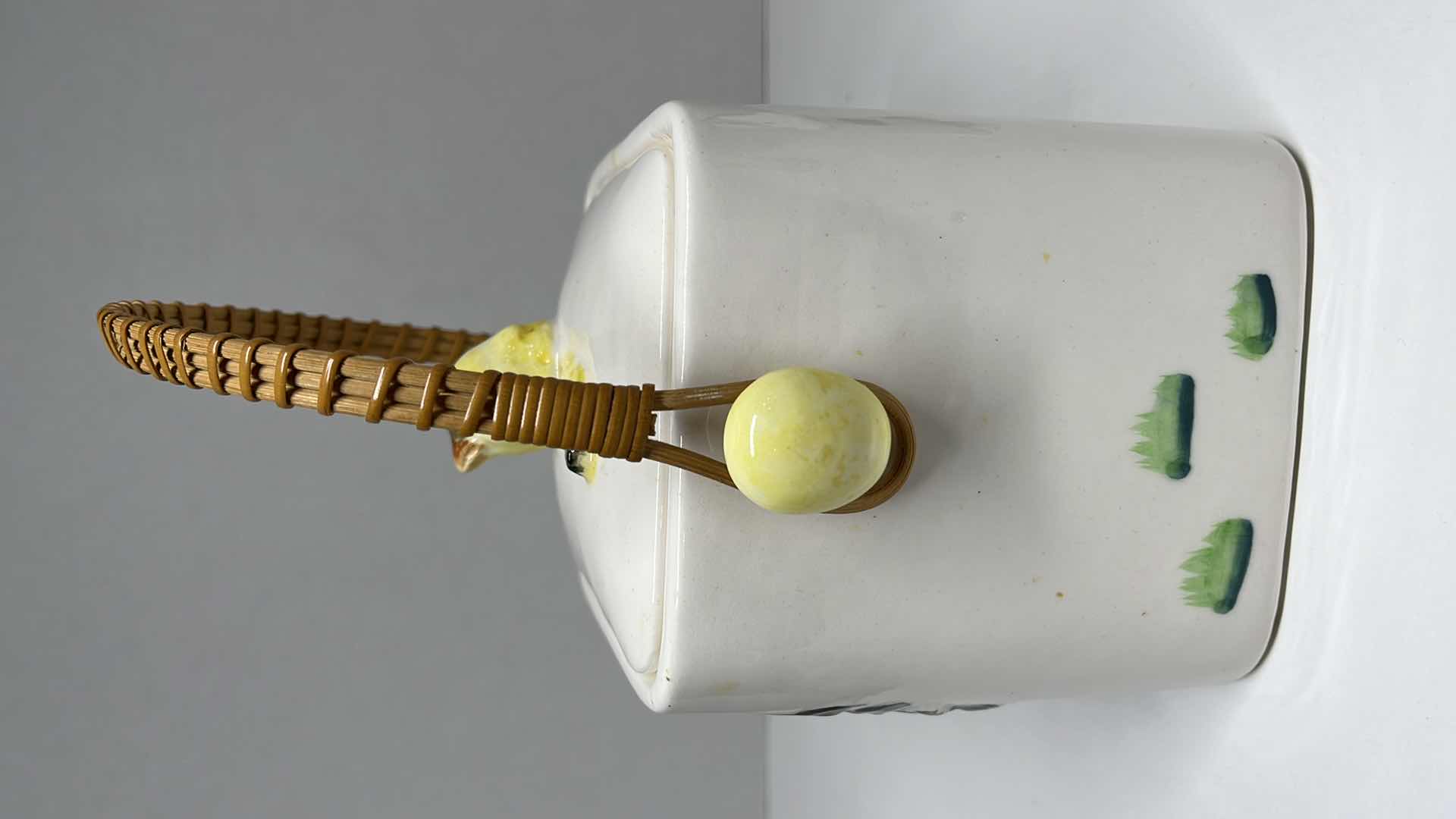 Photo 5 of JAPANESE HAND PAINTED CERAMIC SET- ROOSTER & CHICK BISCUIT COOKIE JAR W LID 5.5” X 7” W ROOSTER TEA CADDY W LID 6” X 4” H3.5”