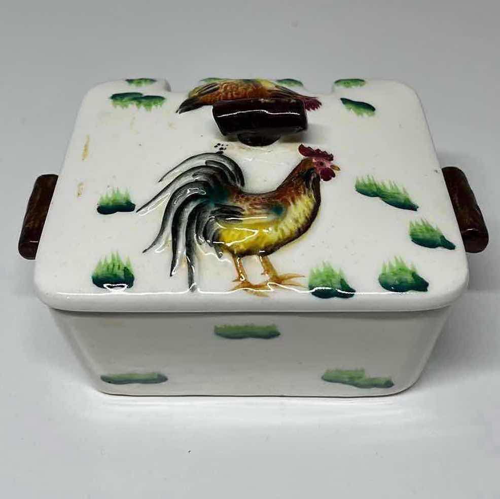 Photo 7 of JAPANESE HAND PAINTED CERAMIC SET- ROOSTER & CHICK BISCUIT COOKIE JAR W LID 5.5” X 7” W ROOSTER TEA CADDY W LID 6” X 4” H3.5”
