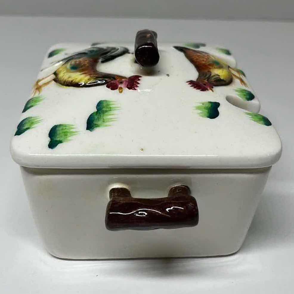 Photo 10 of JAPANESE HAND PAINTED CERAMIC SET- ROOSTER & CHICK BISCUIT COOKIE JAR W LID 5.5” X 7” W ROOSTER TEA CADDY W LID 6” X 4” H3.5”