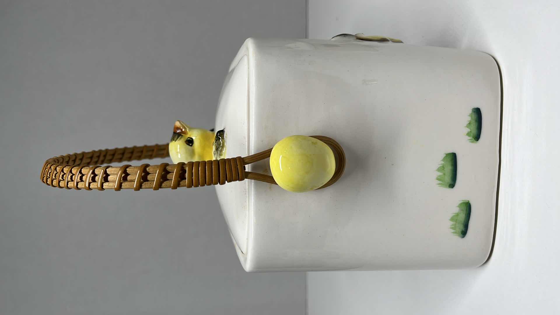 Photo 3 of JAPANESE HAND PAINTED CERAMIC SET- ROOSTER & CHICK BISCUIT COOKIE JAR W LID 5.5” X 7” W ROOSTER TEA CADDY W LID 6” X 4” H3.5”